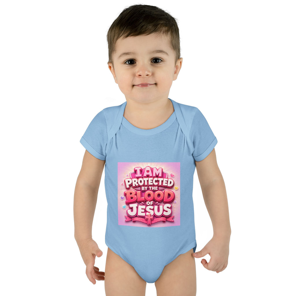 Infant Bodysuit — "I Am Protected by the Blood of Jesus" Pink Faith Baby Onesie