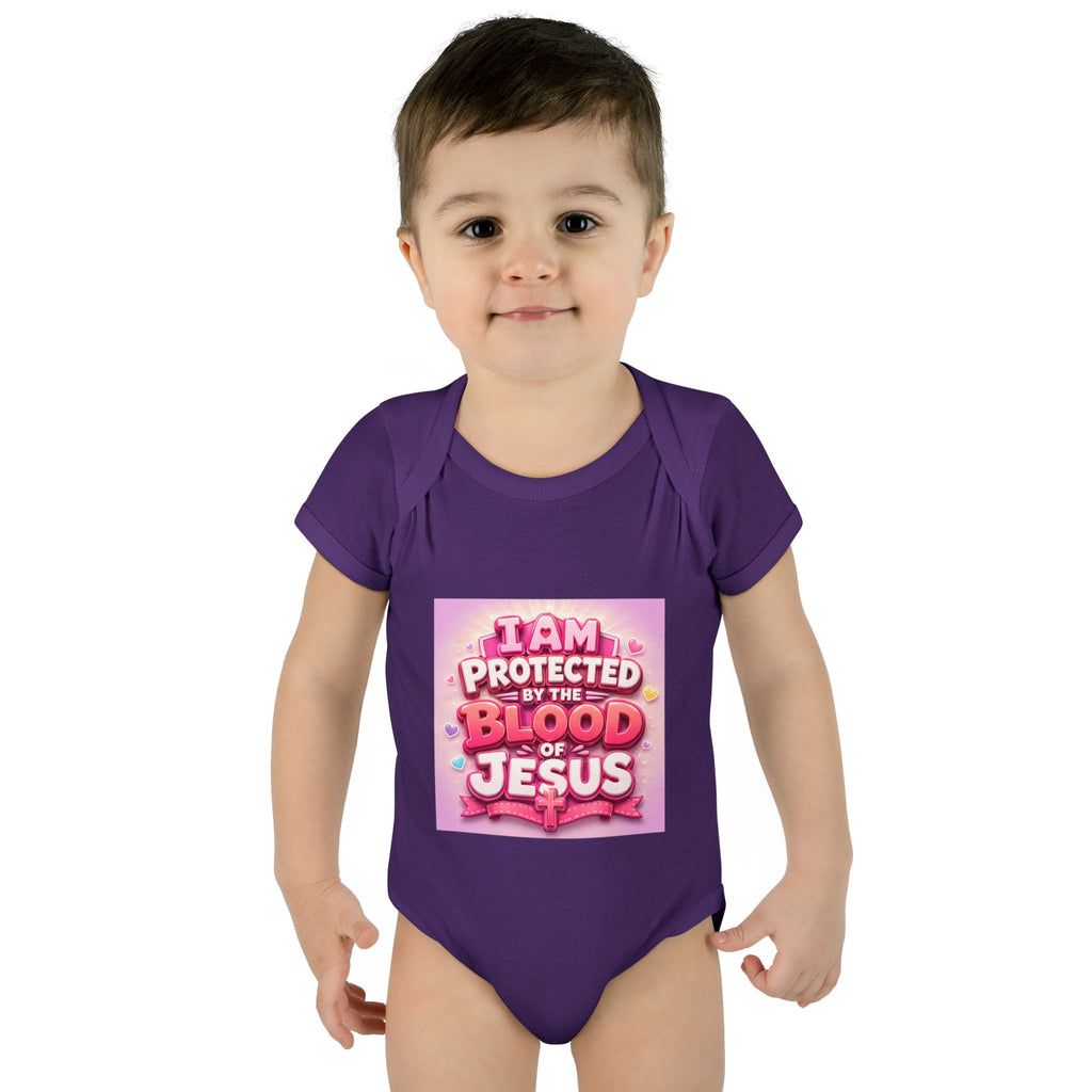 Infant Bodysuit — "I Am Protected by the Blood of Jesus" Pink Faith Baby Onesie