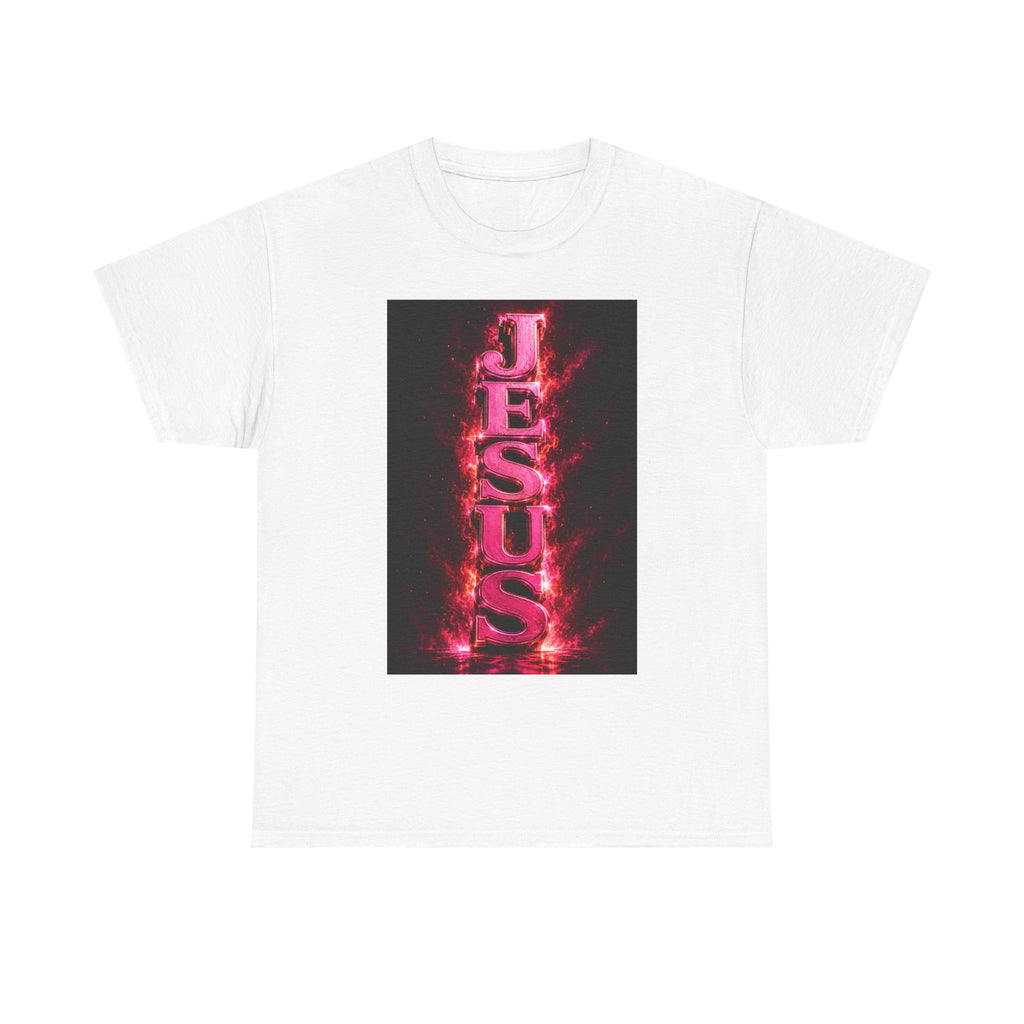 Jesus Flame Graphic Tee - Bold Vertical Neon Cross Christian T-Shirt