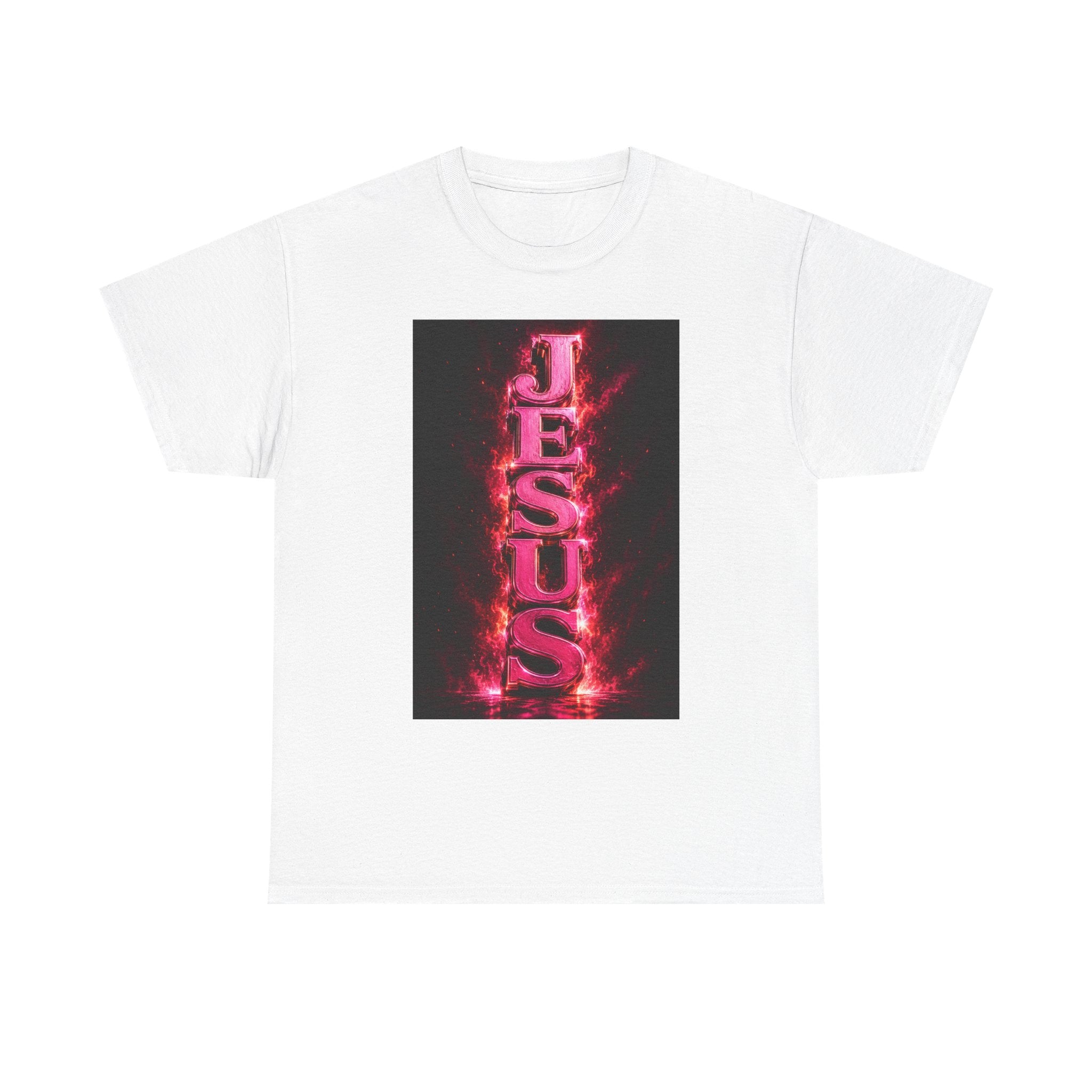 Jesus Flame Graphic Tee - Bold Vertical Neon Cross Christian T-Shirt