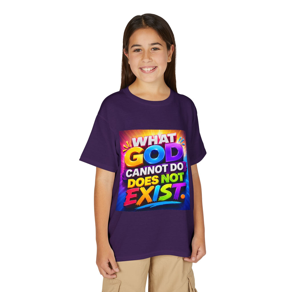 Youth T-Shirt — "What God Cannot Do Does Not Exist" Colorful Faith Graphic