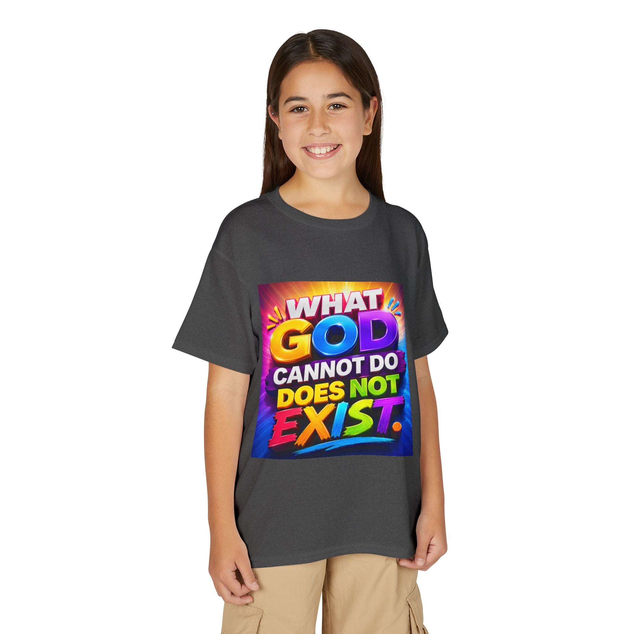 Youth T-Shirt — "What God Cannot Do Does Not Exist" Colorful Faith Graphic