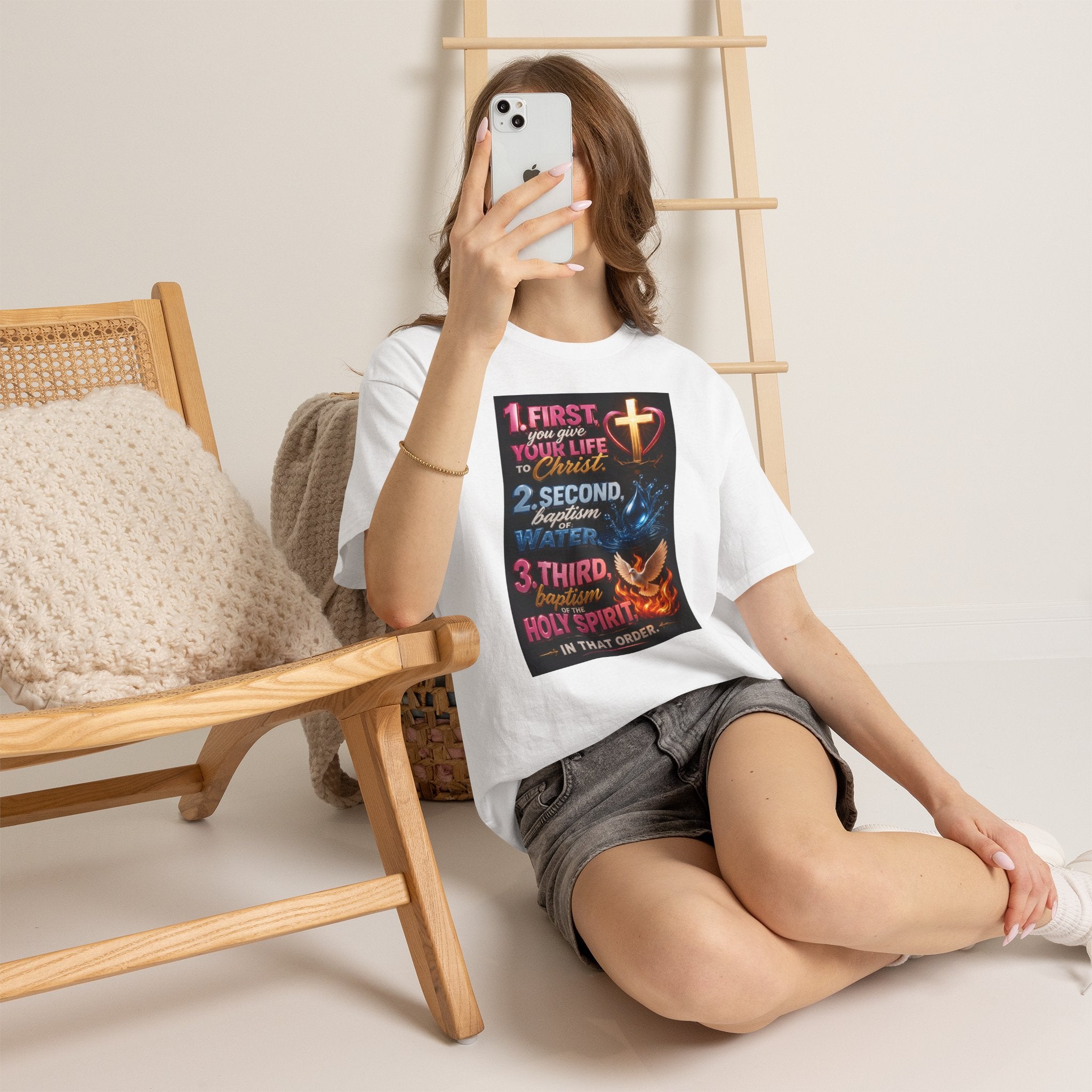 Christian Faith T-Shirt — "First Give Your Life to Christ" Baptism & Holy Spirit Graphic Tee