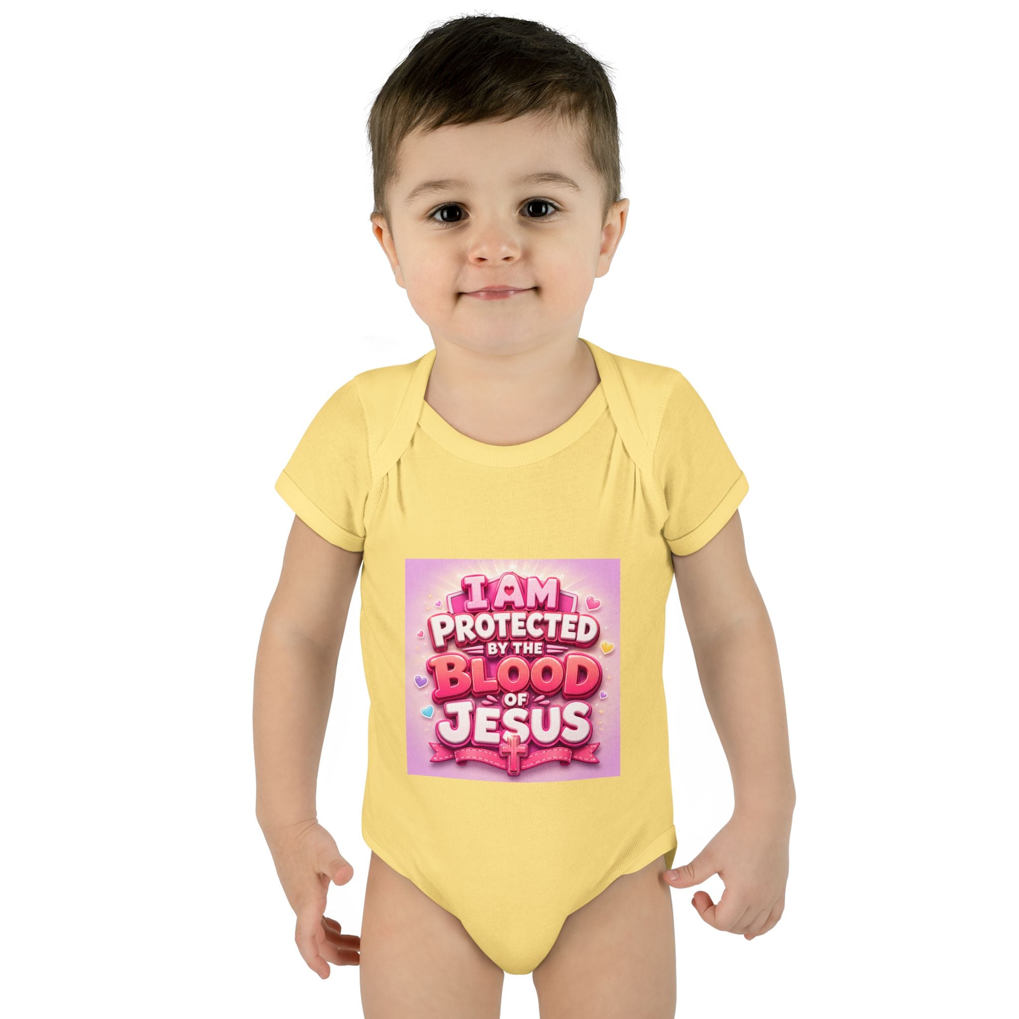 Infant Bodysuit — "I Am Protected by the Blood of Jesus" Pink Faith Baby Onesie