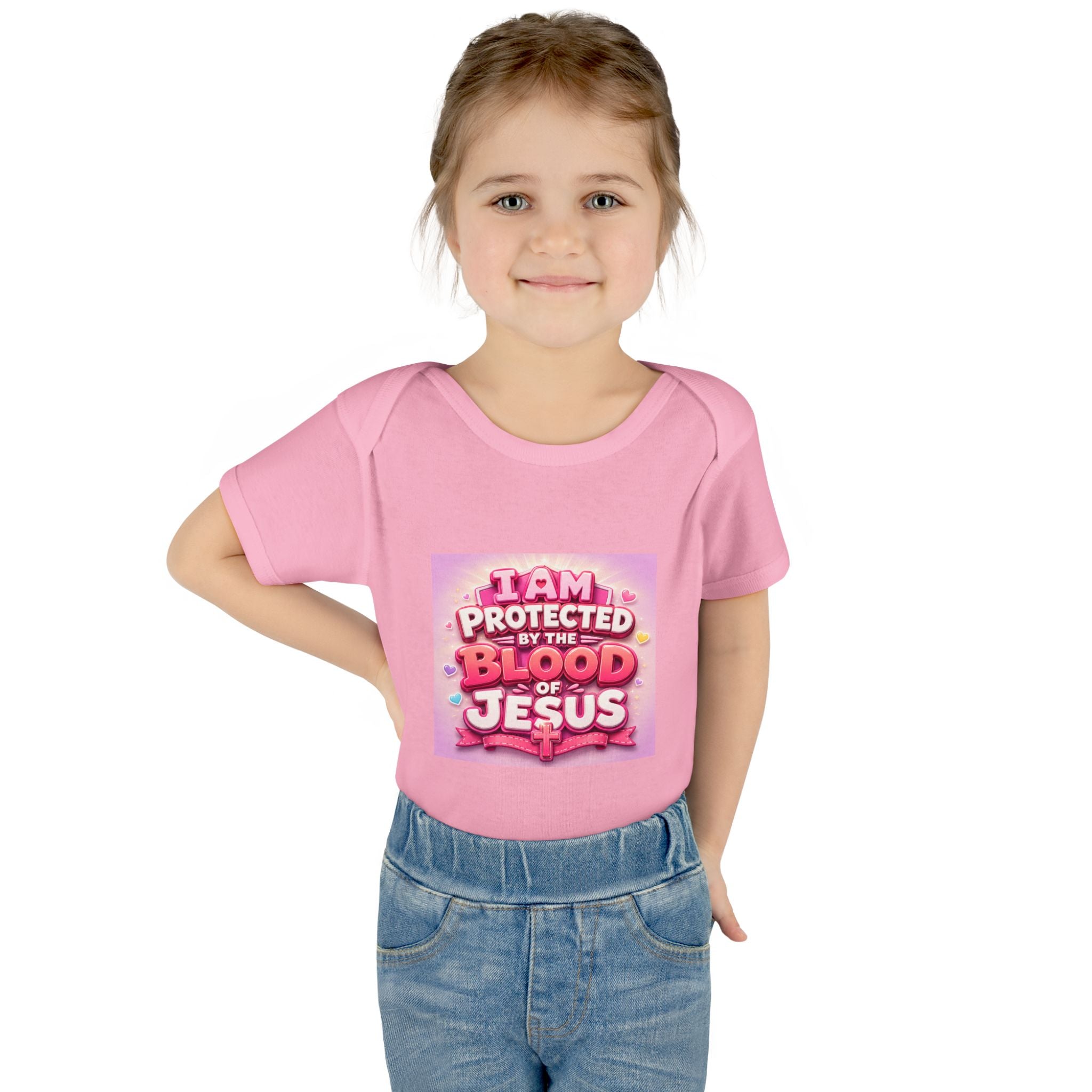 Infant Bodysuit — "I Am Protected by the Blood of Jesus" Pink Faith Baby Onesie