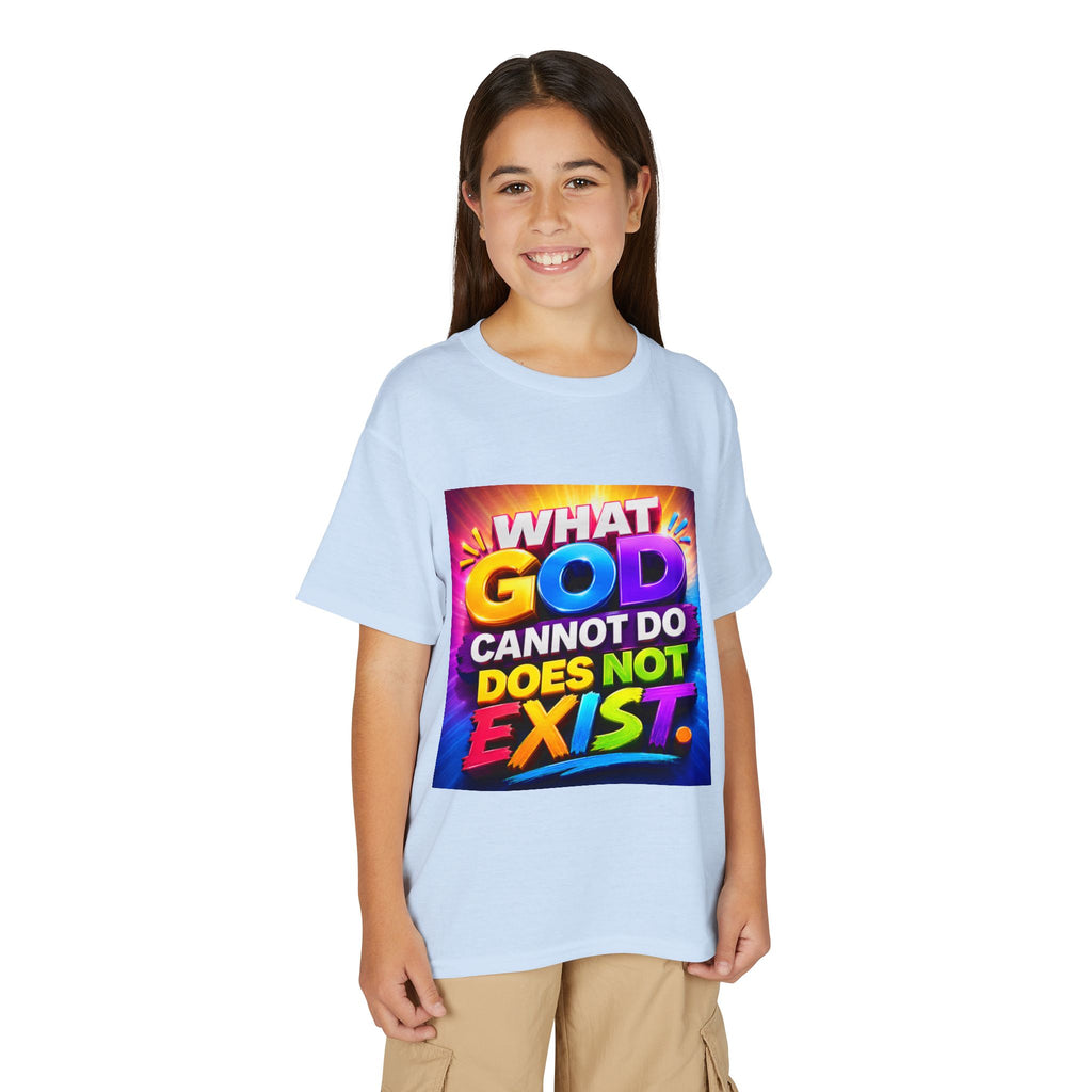 Youth T-Shirt — "What God Cannot Do Does Not Exist" Colorful Faith Graphic