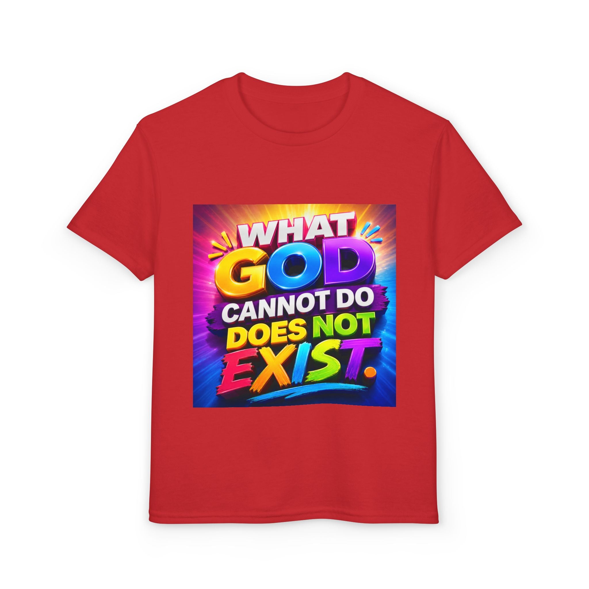 Youth T-Shirt — "What God Cannot Do Does Not Exist" Colorful Faith Graphic