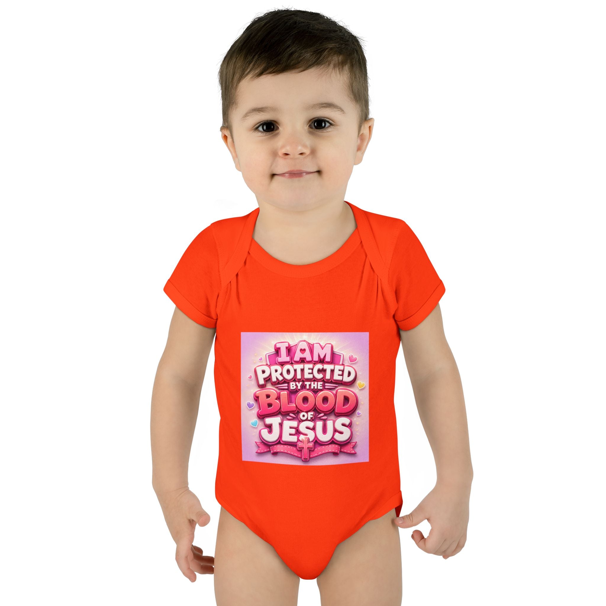 Infant Bodysuit — "I Am Protected by the Blood of Jesus" Pink Faith Baby Onesie