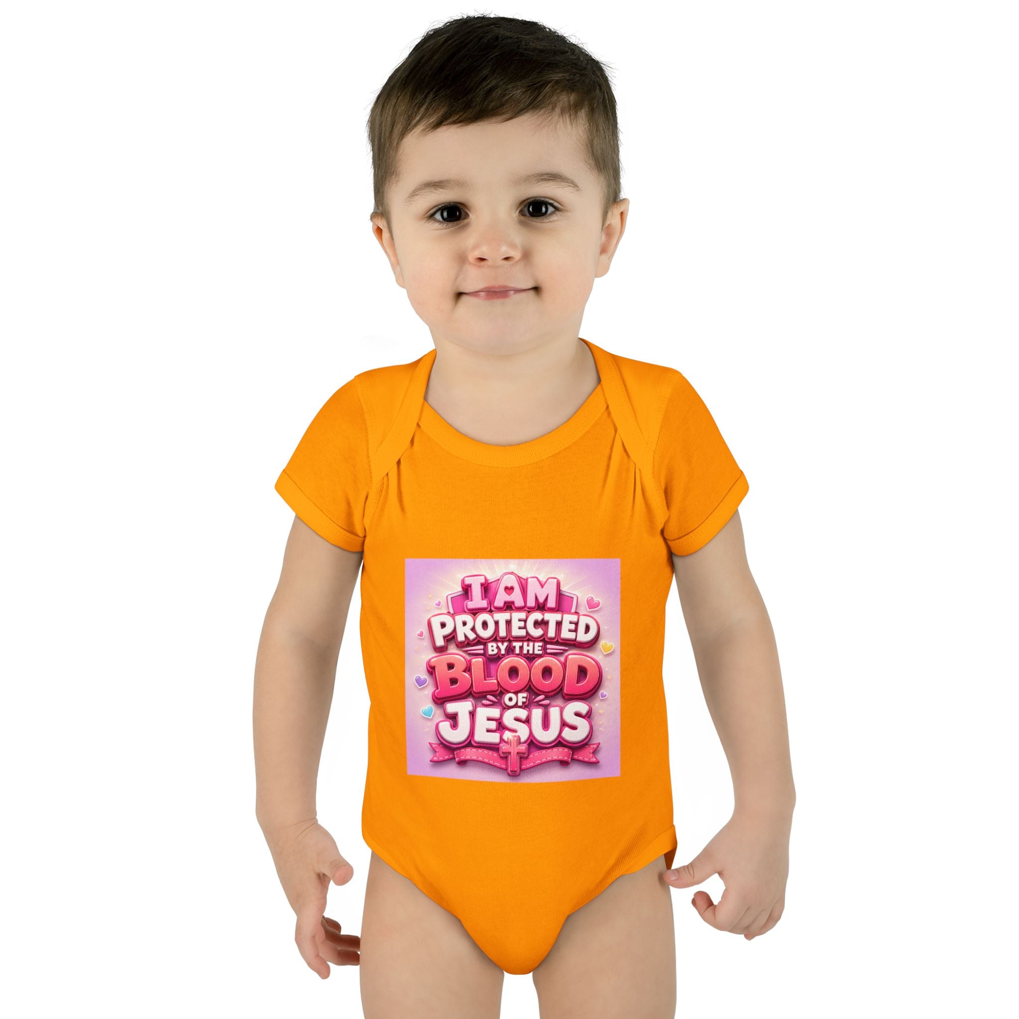 Infant Bodysuit — "I Am Protected by the Blood of Jesus" Pink Faith Baby Onesie