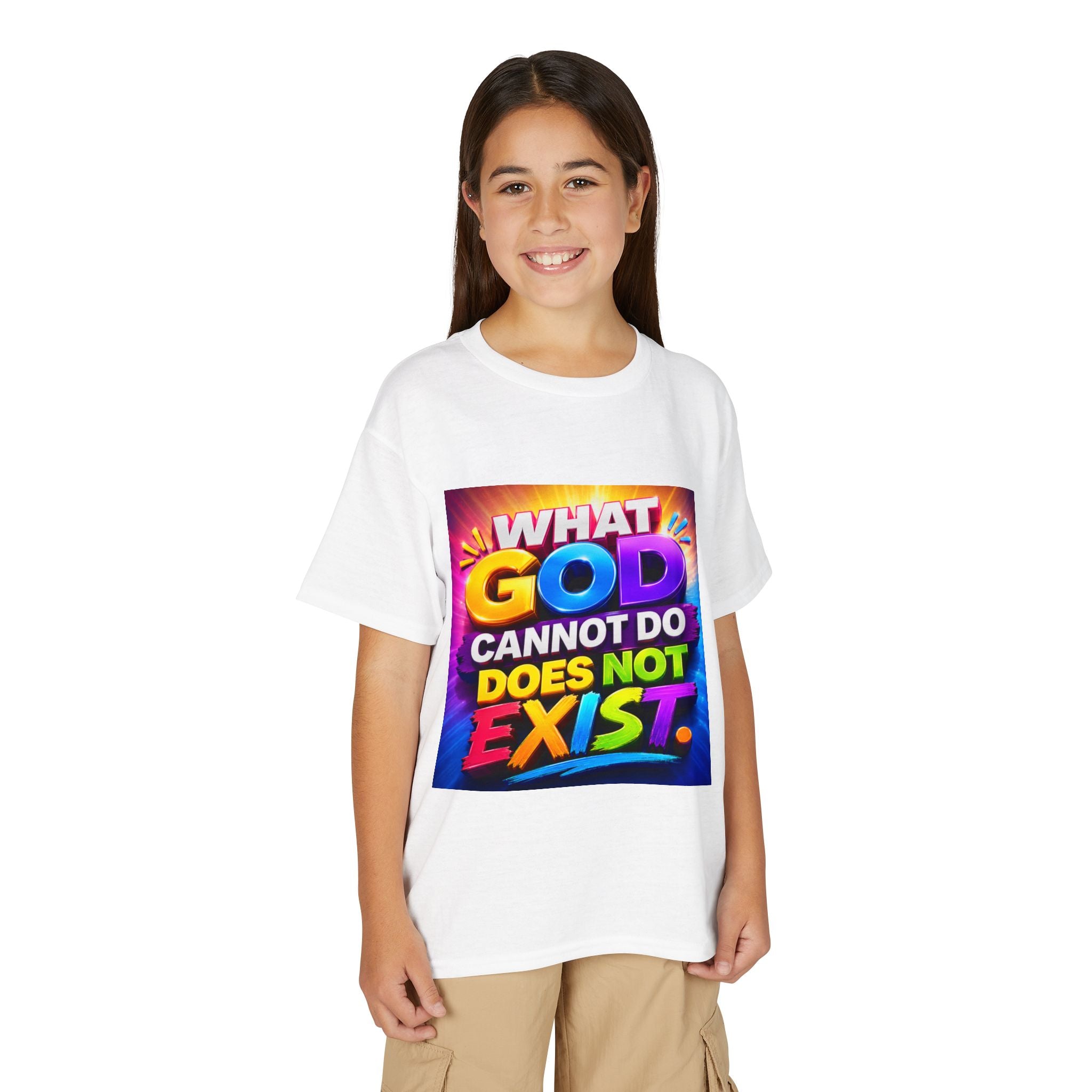 Youth T-Shirt — "What God Cannot Do Does Not Exist" Colorful Faith Graphic