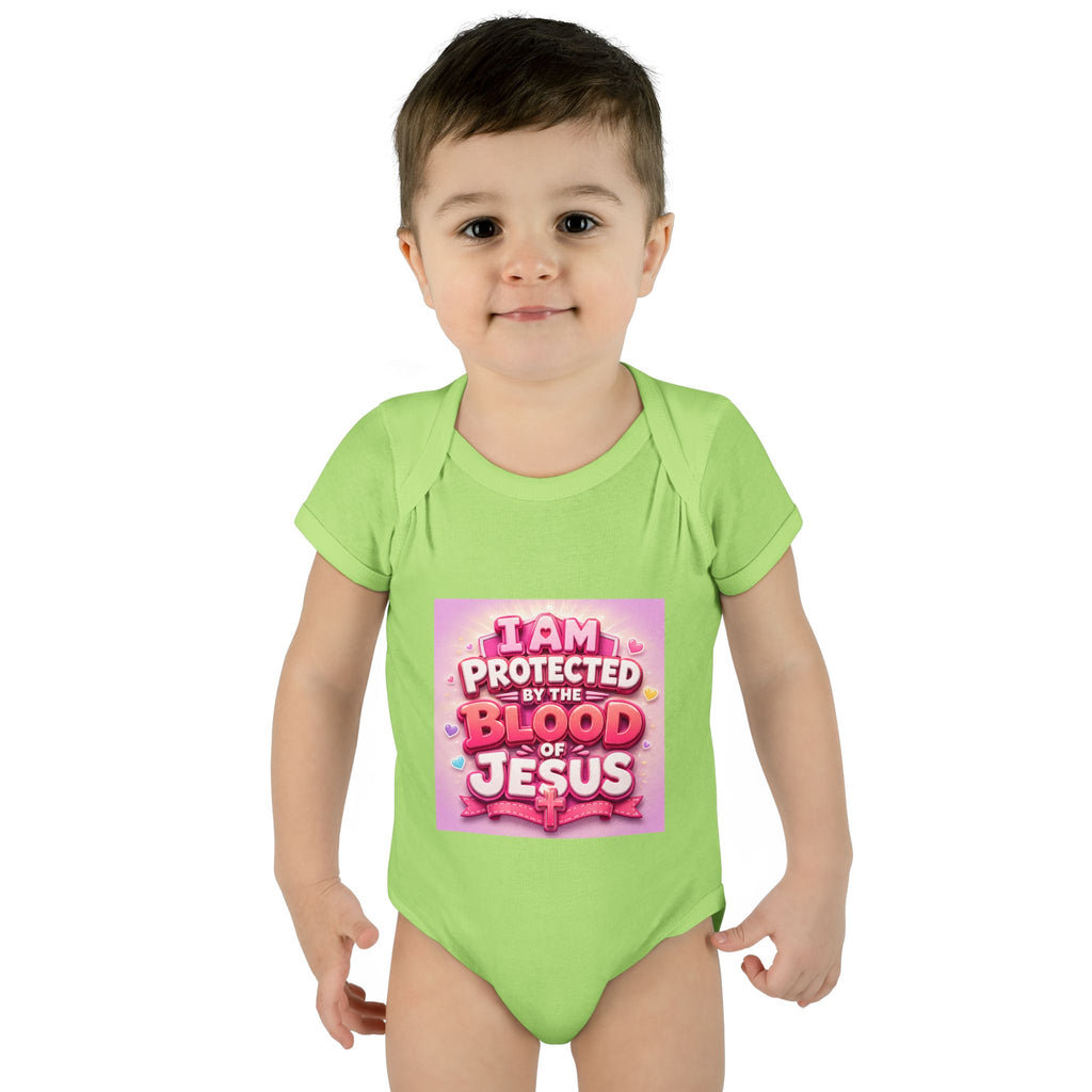 Infant Bodysuit — "I Am Protected by the Blood of Jesus" Pink Faith Baby Onesie