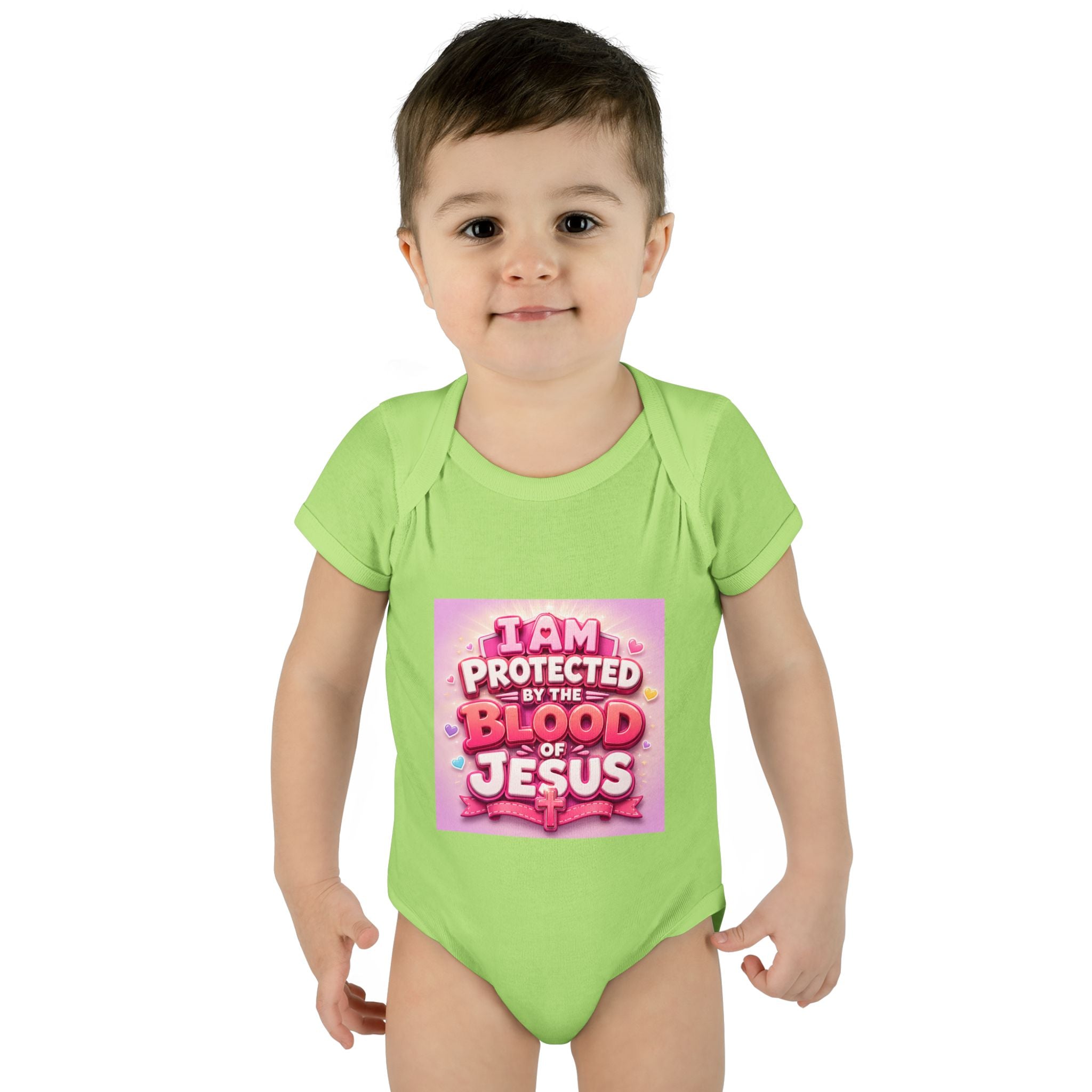Infant Bodysuit — "I Am Protected by the Blood of Jesus" Pink Faith Baby Onesie