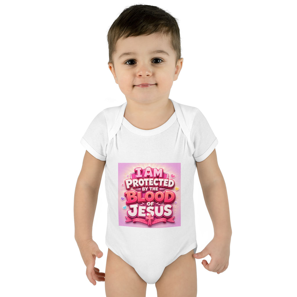 Infant Bodysuit — "I Am Protected by the Blood of Jesus" Pink Faith Baby Onesie
