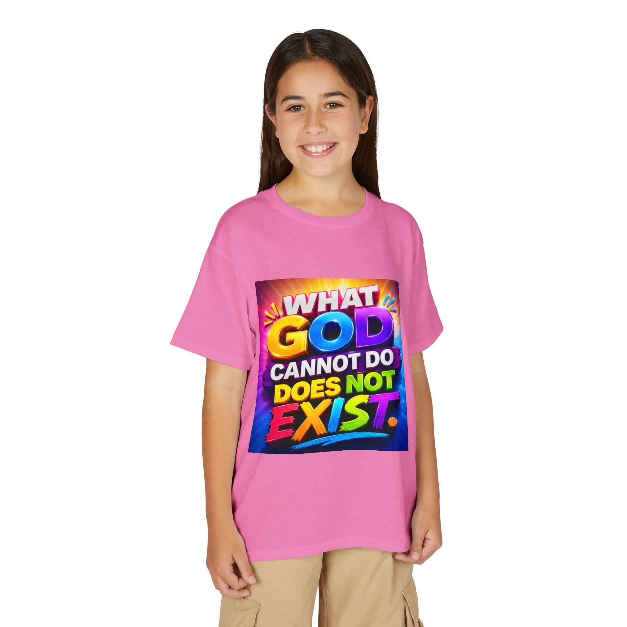 Youth T-Shirt — "What God Cannot Do Does Not Exist" Colorful Faith Graphic