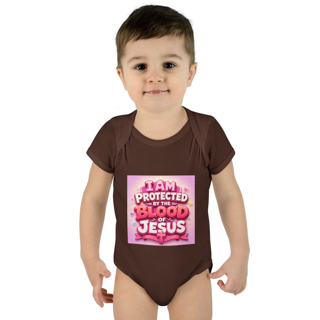 Infant Bodysuit — "I Am Protected by the Blood of Jesus" Pink Faith Baby Onesie