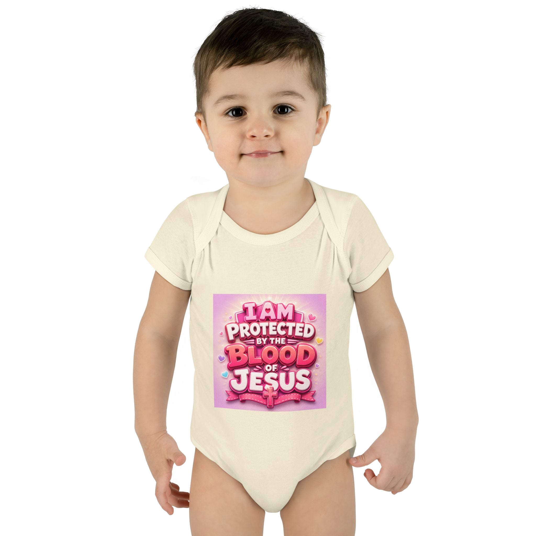 Infant Bodysuit — "I Am Protected by the Blood of Jesus" Pink Faith Baby Onesie