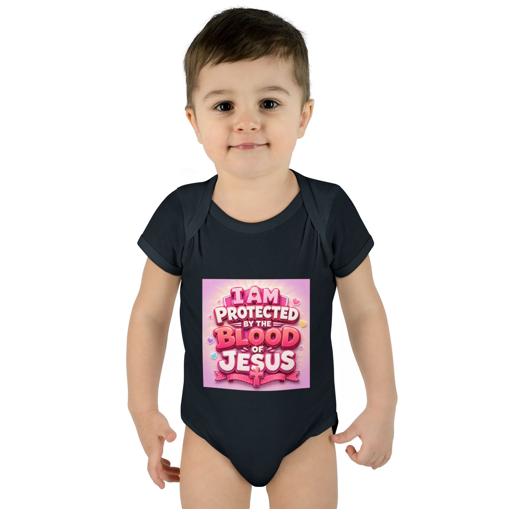 Infant Bodysuit — "I Am Protected by the Blood of Jesus" Pink Faith Baby Onesie