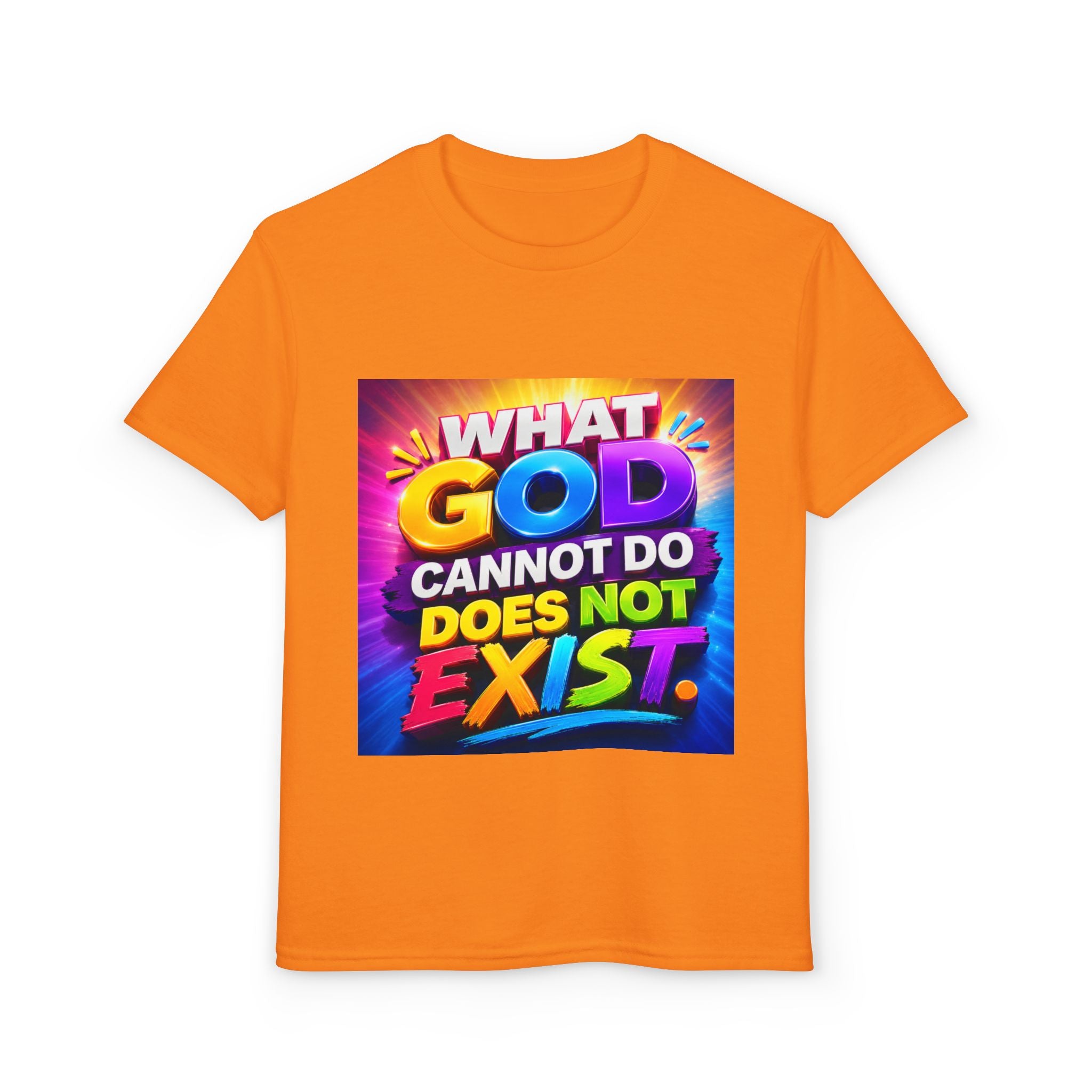Youth T-Shirt — "What God Cannot Do Does Not Exist" Colorful Faith Graphic