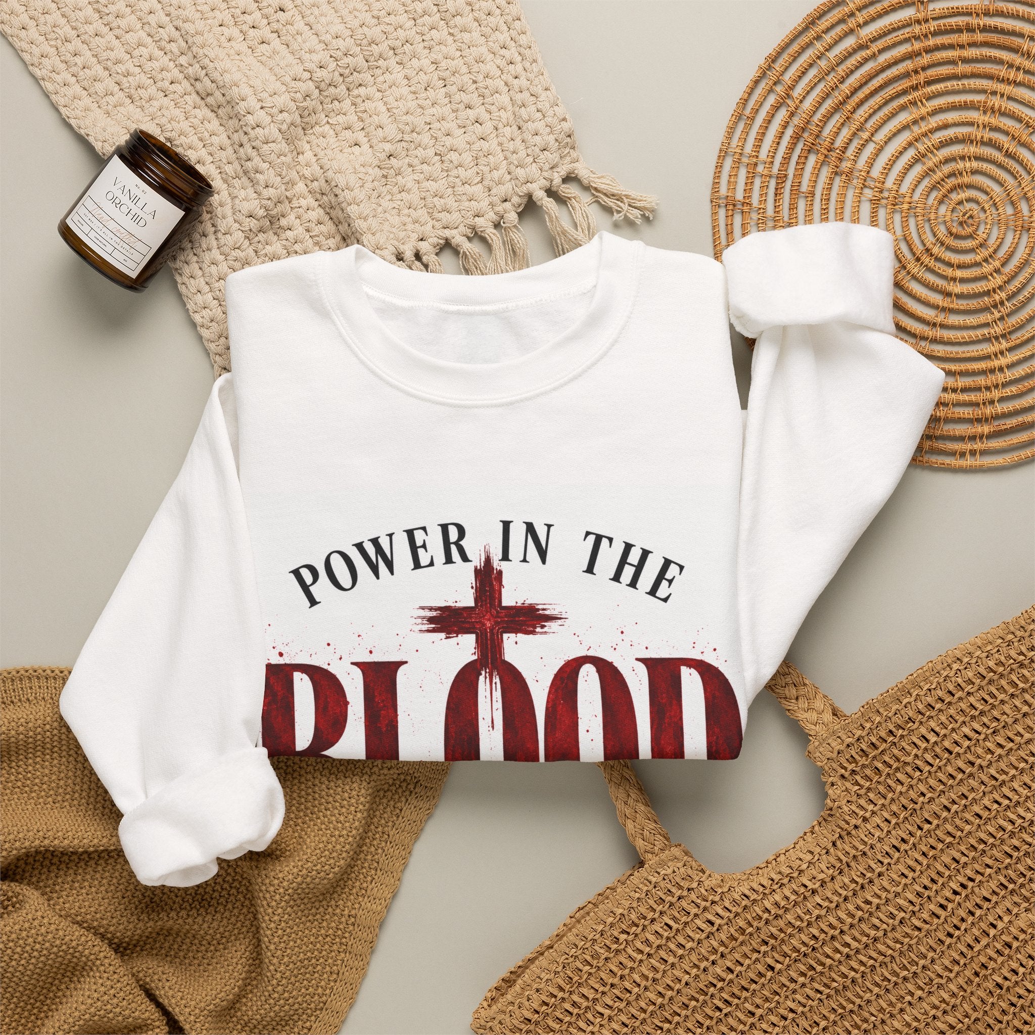 Power in the Blood Sweatshirt — Christian Faith Crewneck (Hebrews 12:24)