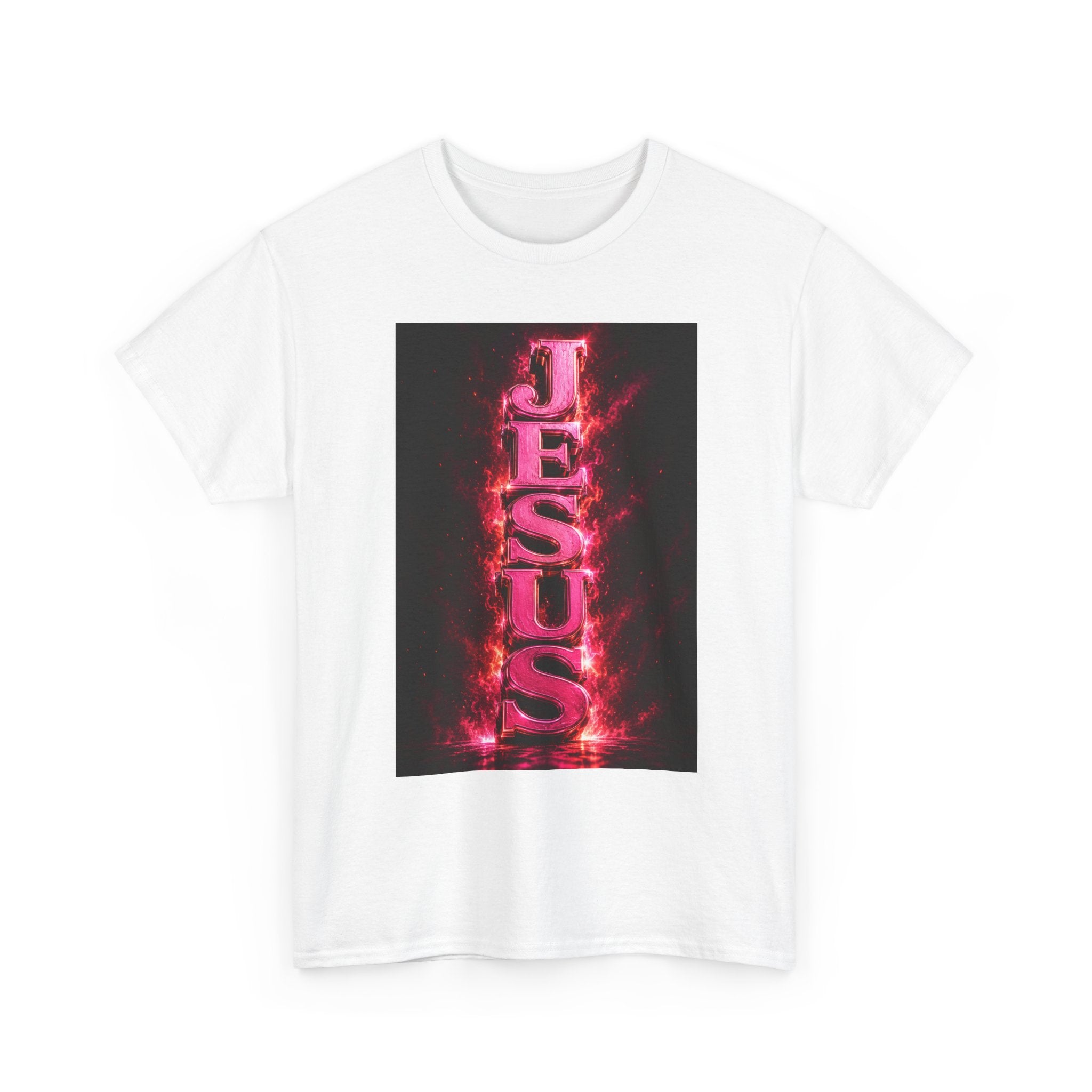 Jesus Flame Graphic Tee - Bold Vertical Neon Cross Christian T-Shirt