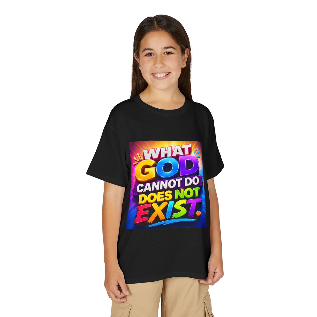Youth T-Shirt — "What God Cannot Do Does Not Exist" Colorful Faith Graphic
