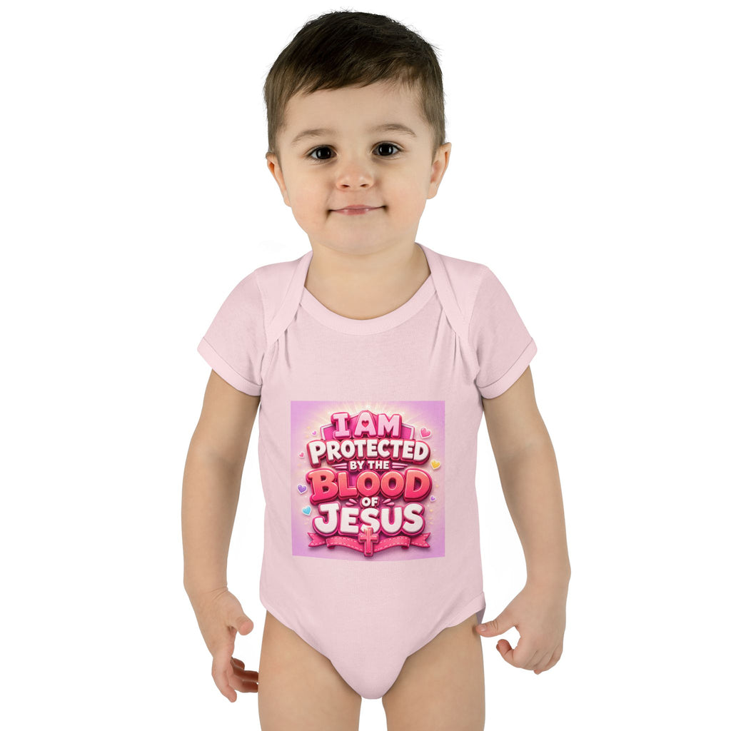 Infant Bodysuit — "I Am Protected by the Blood of Jesus" Pink Faith Baby Onesie