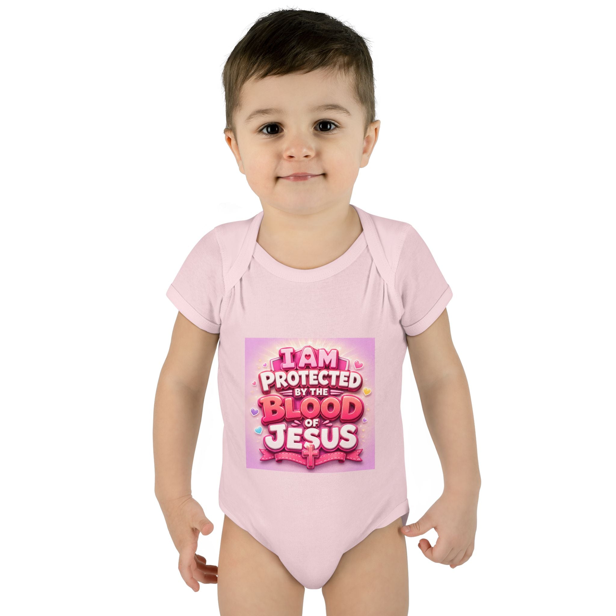 Infant Bodysuit — "I Am Protected by the Blood of Jesus" Pink Faith Baby Onesie