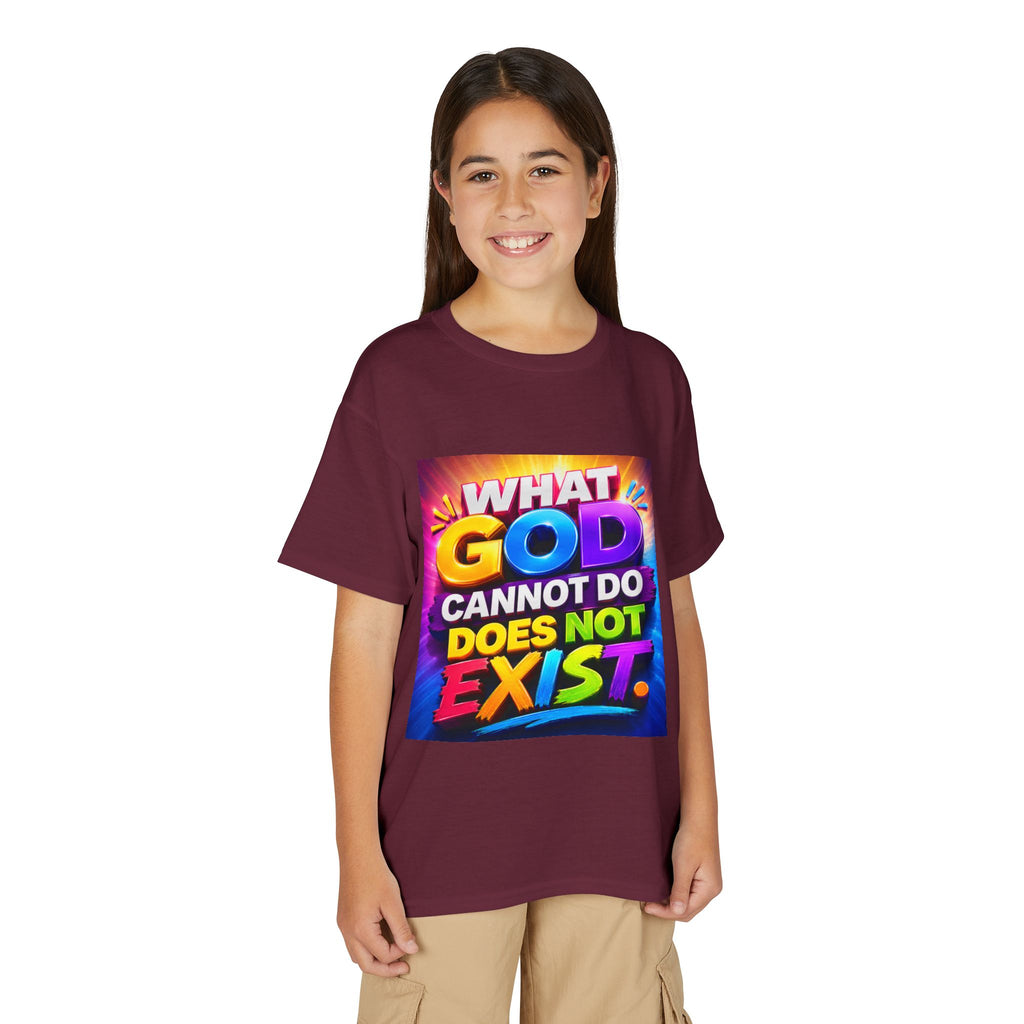 Youth T-Shirt — "What God Cannot Do Does Not Exist" Colorful Faith Graphic