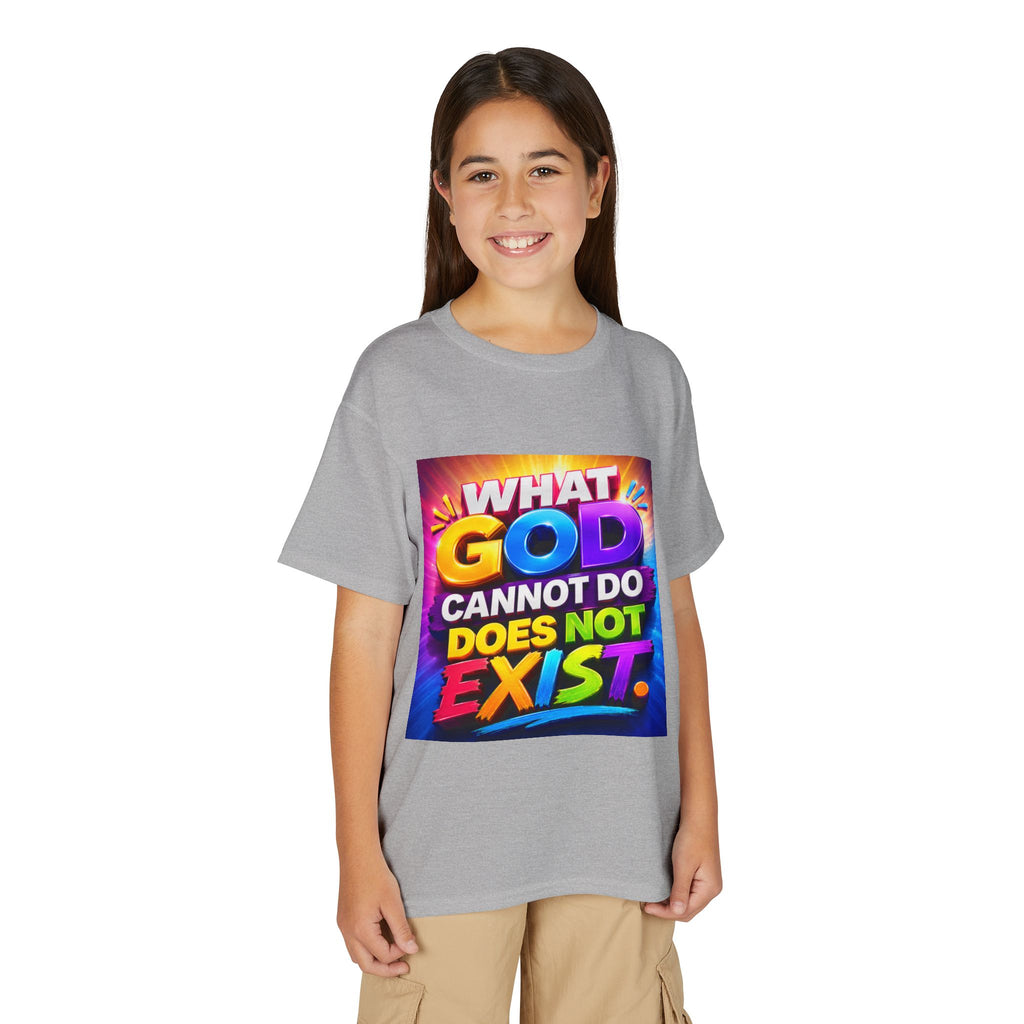 Youth T-Shirt — "What God Cannot Do Does Not Exist" Colorful Faith Graphic