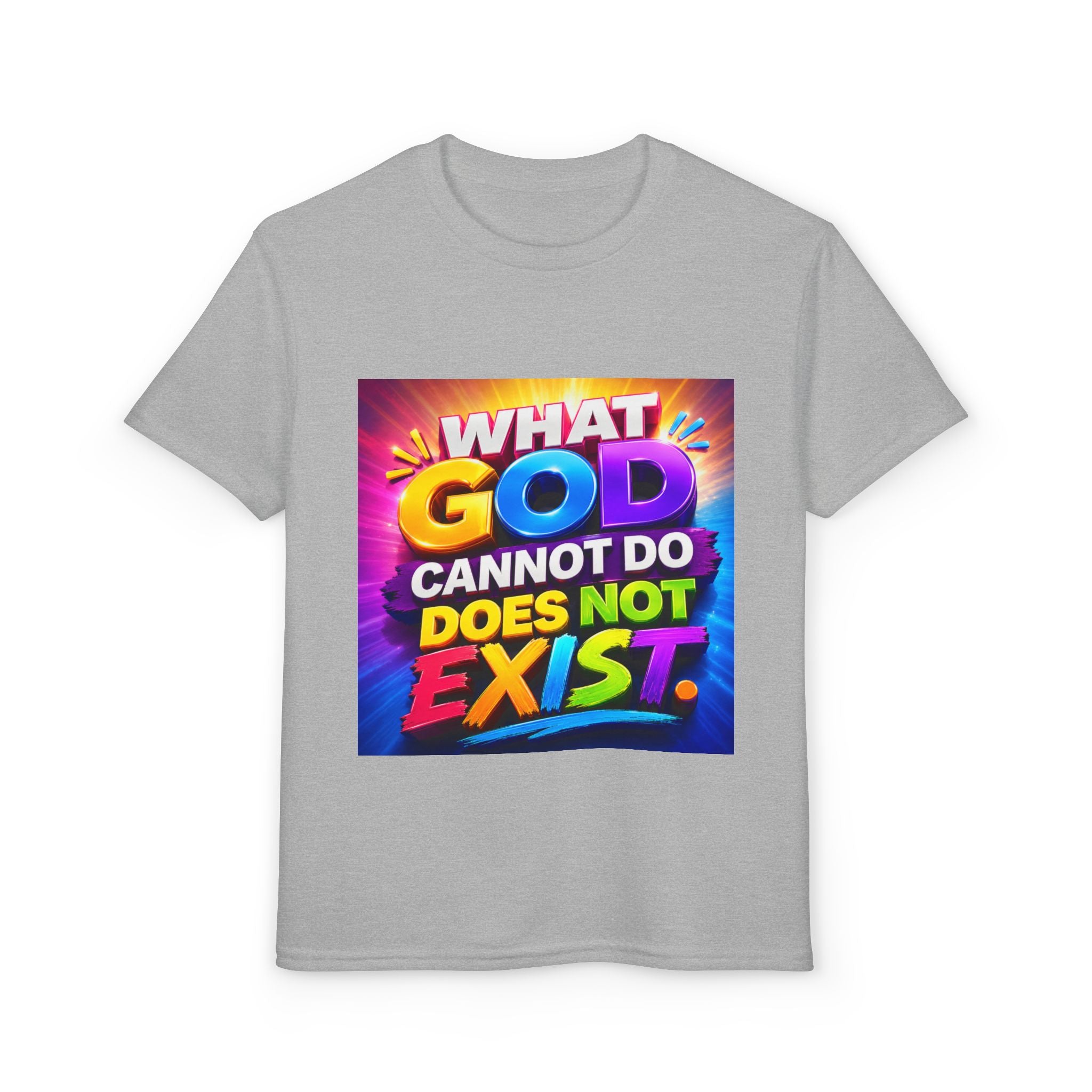 Youth T-Shirt — "What God Cannot Do Does Not Exist" Colorful Faith Graphic