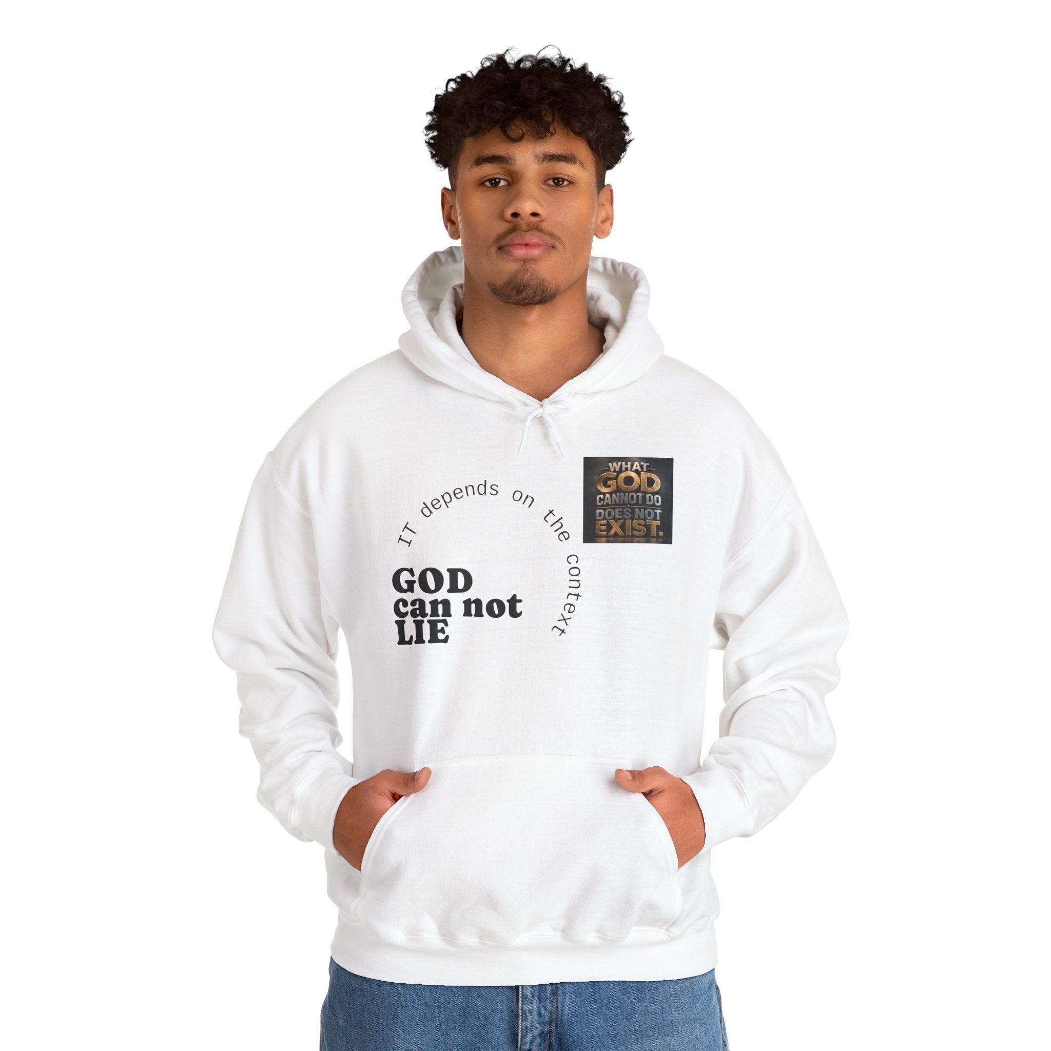 Religious Statement Hoodie — “What God Cannot Do Does Not Exist.” Pullover