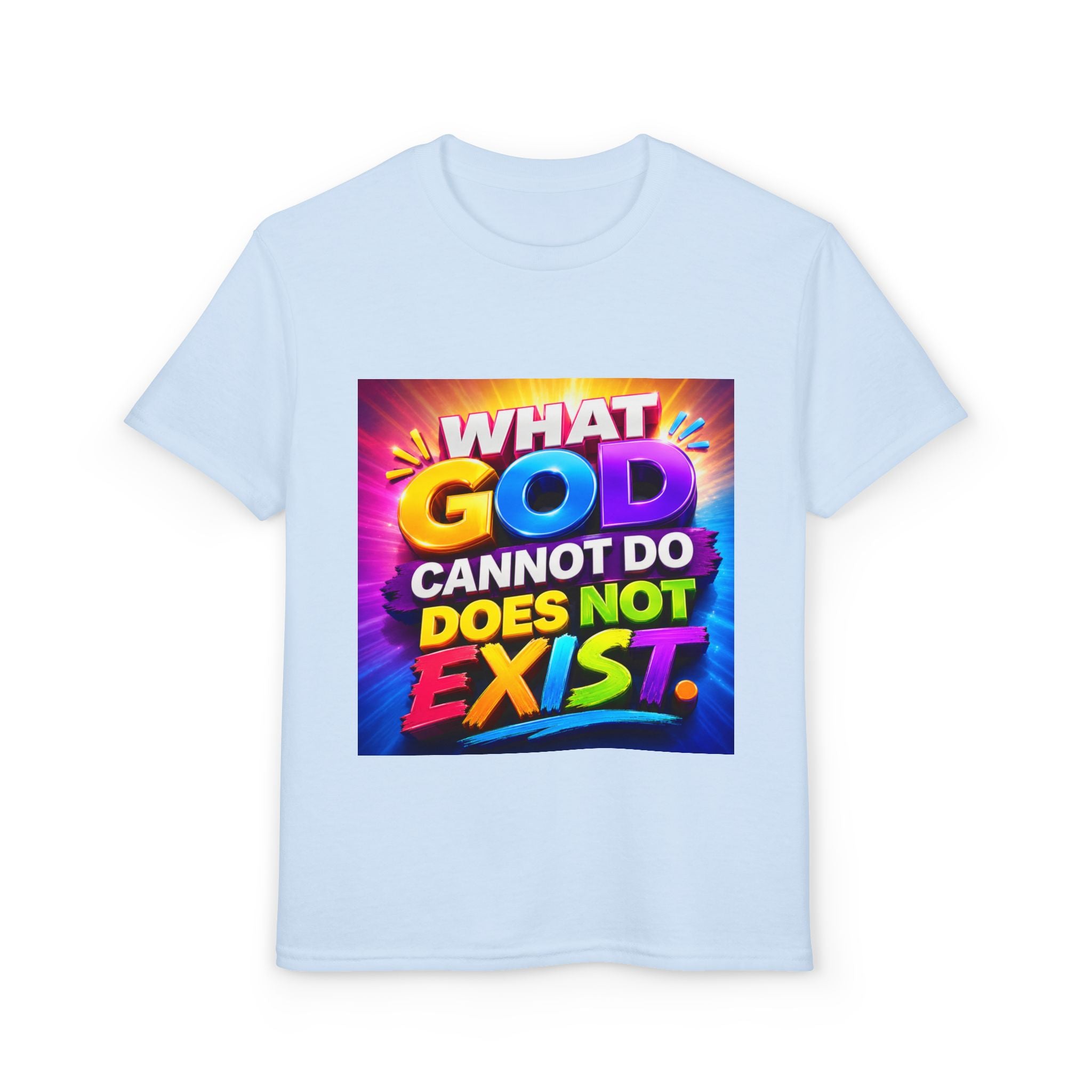 Youth T-Shirt — "What God Cannot Do Does Not Exist" Colorful Faith Graphic