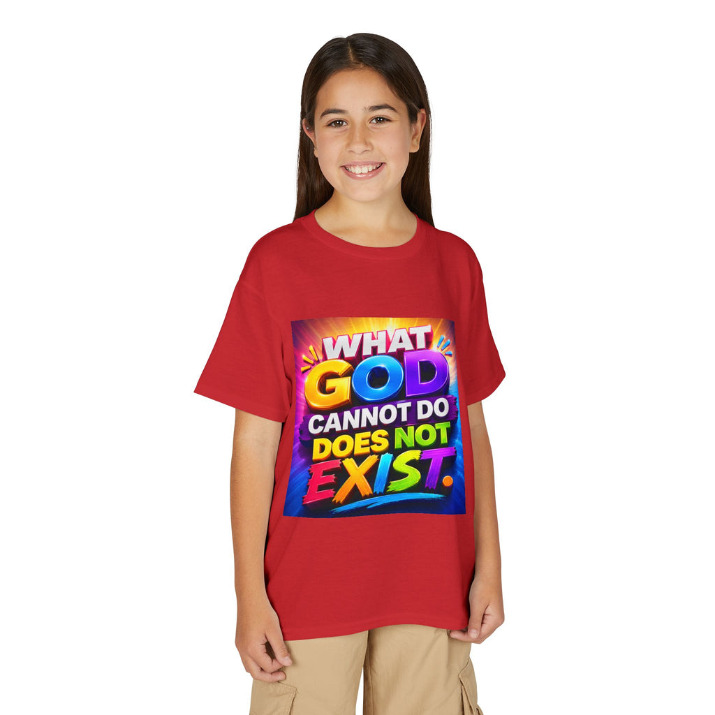 Youth T-Shirt — "What God Cannot Do Does Not Exist" Colorful Faith Graphic