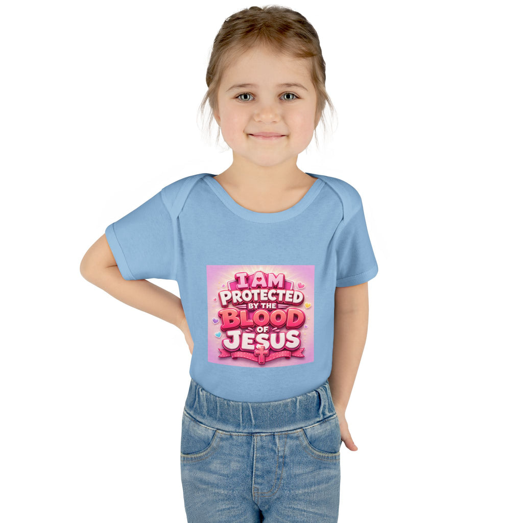 Infant Bodysuit — "I Am Protected by the Blood of Jesus" Pink Faith Baby Onesie
