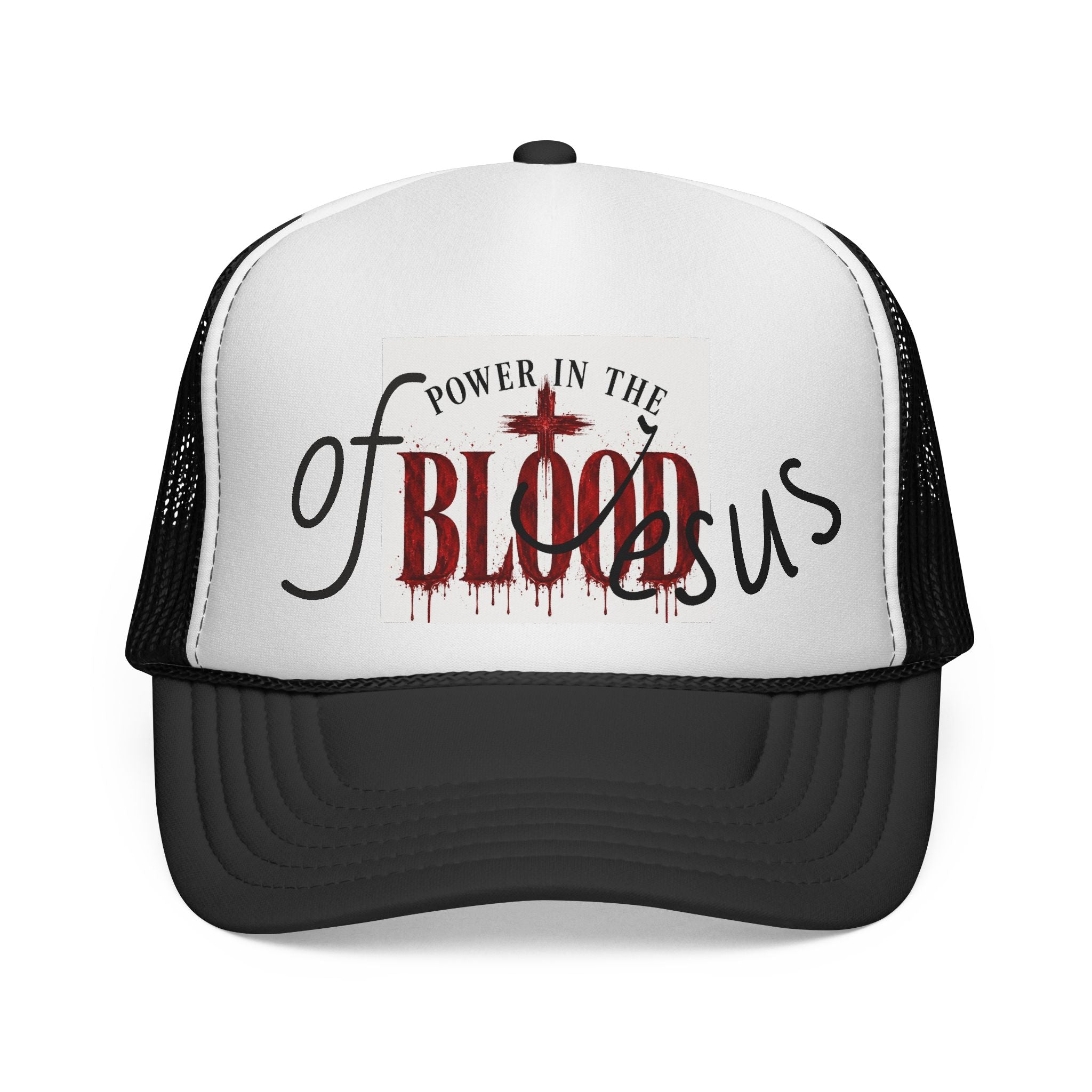 Trucker Cap — “Power in the Blood” Christian Cross Mesh Hat