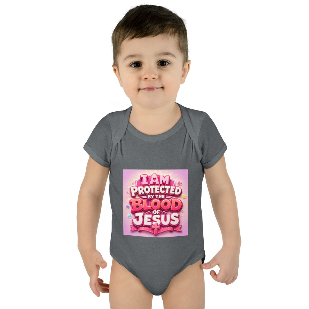 Infant Bodysuit — "I Am Protected by the Blood of Jesus" Pink Faith Baby Onesie
