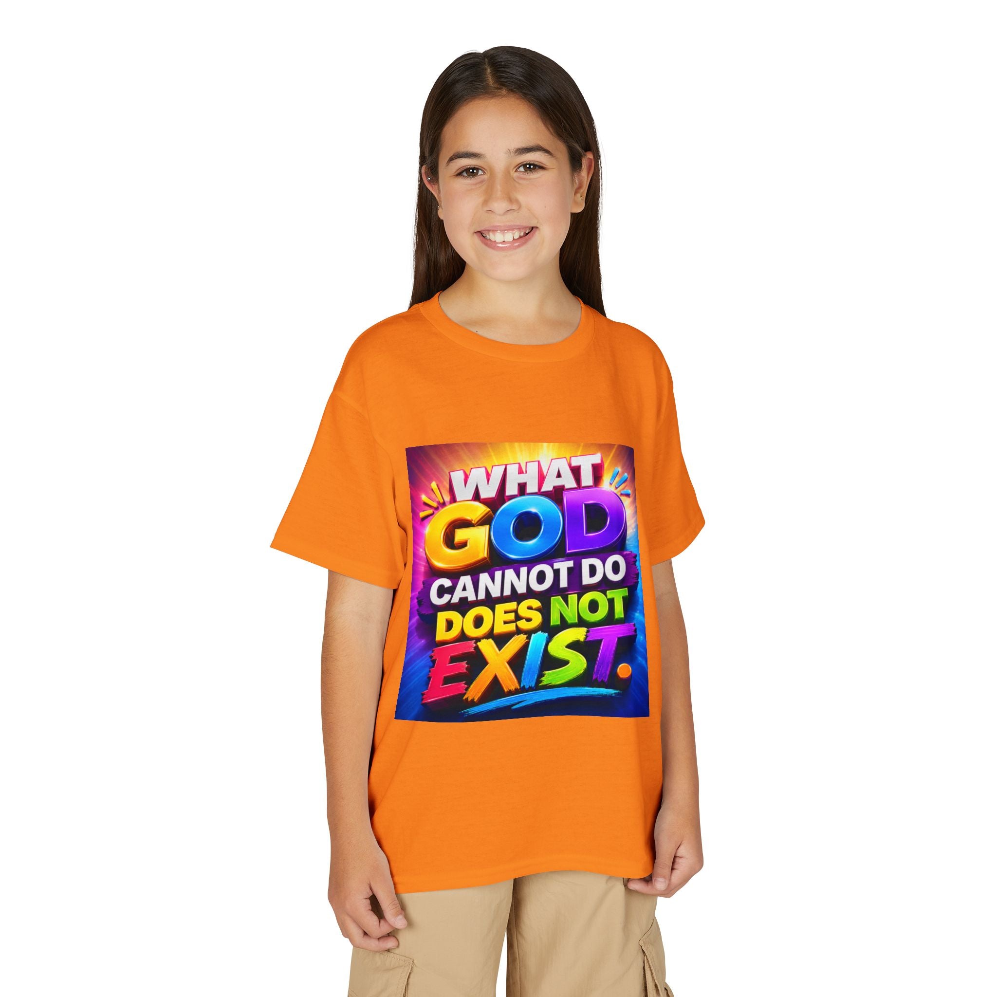 Youth T-Shirt — "What God Cannot Do Does Not Exist" Colorful Faith Graphic