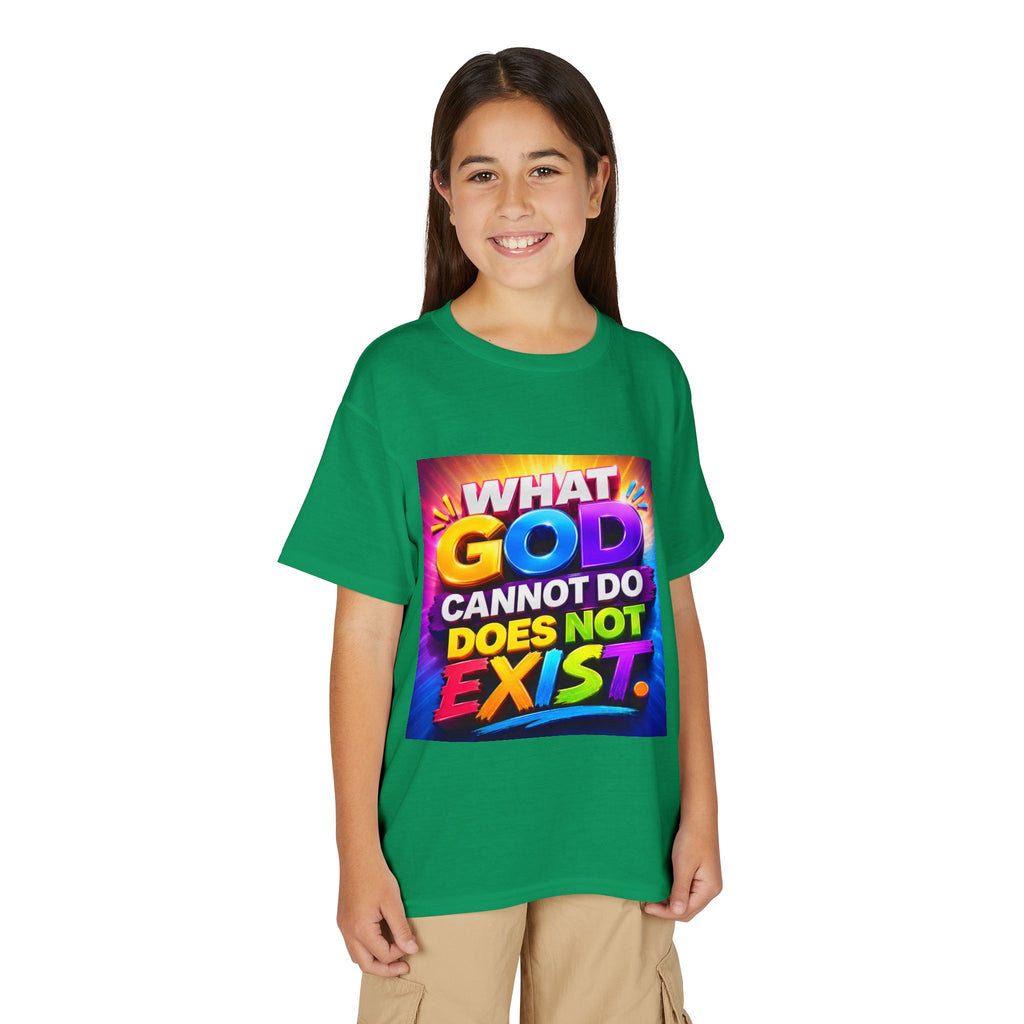 Youth T-Shirt — "What God Cannot Do Does Not Exist" Colorful Faith Graphic