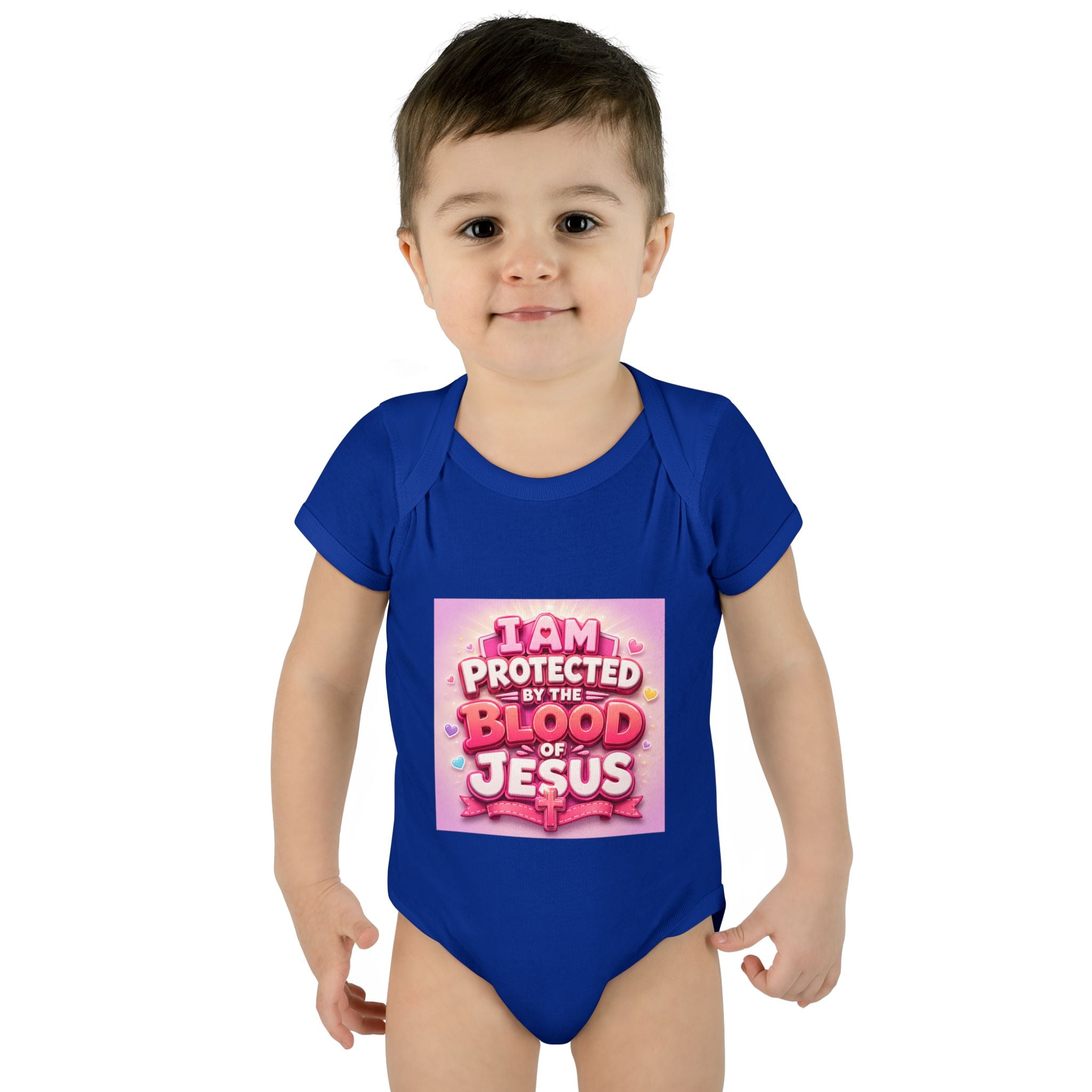 Infant Bodysuit — "I Am Protected by the Blood of Jesus" Pink Faith Baby Onesie