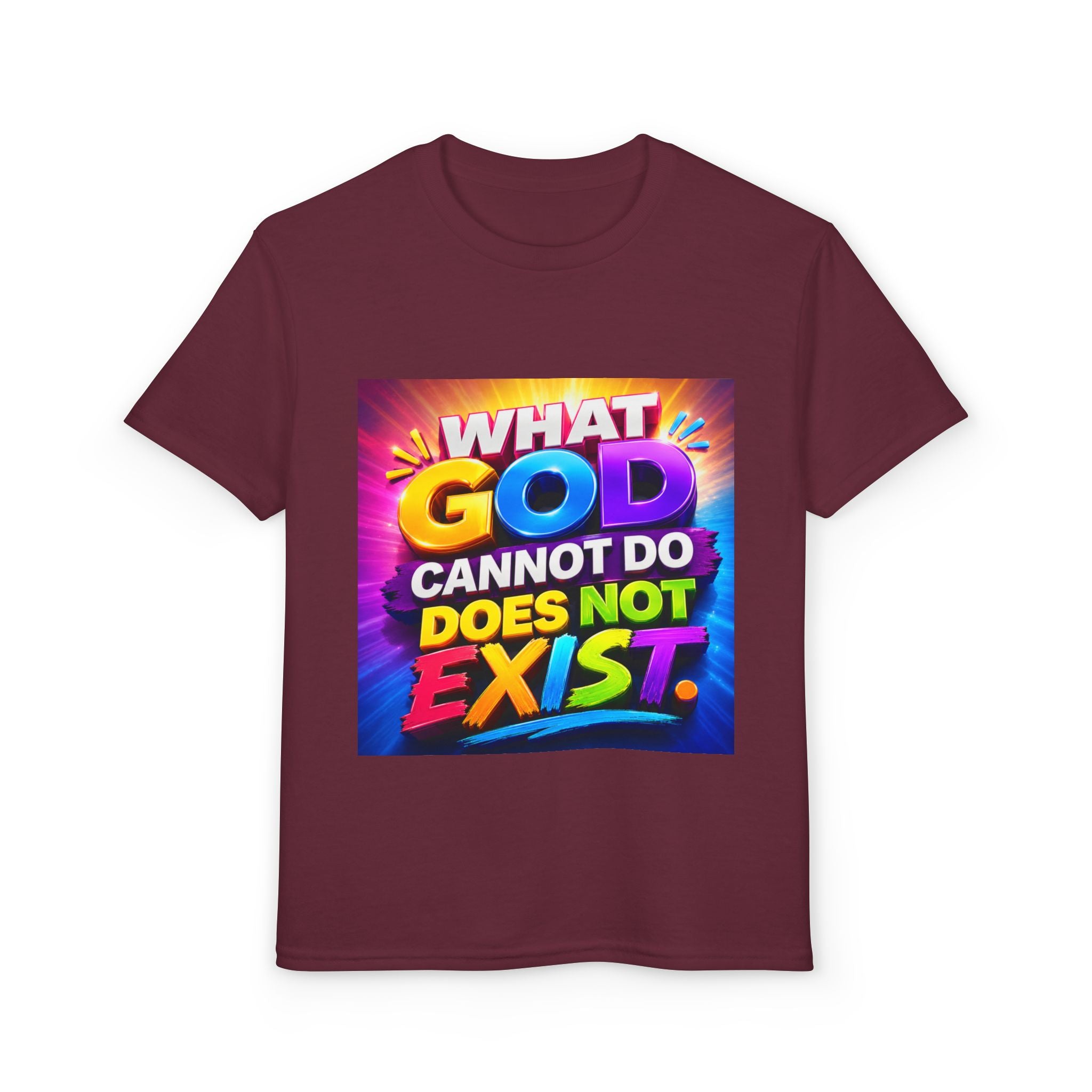 Youth T-Shirt — "What God Cannot Do Does Not Exist" Colorful Faith Graphic