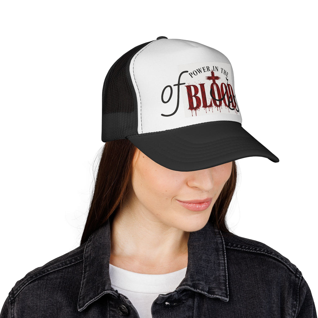 Trucker Cap — “Power in the Blood” Christian Cross Mesh Hat