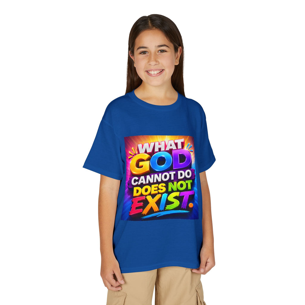 Youth T-Shirt — "What God Cannot Do Does Not Exist" Colorful Faith Graphic