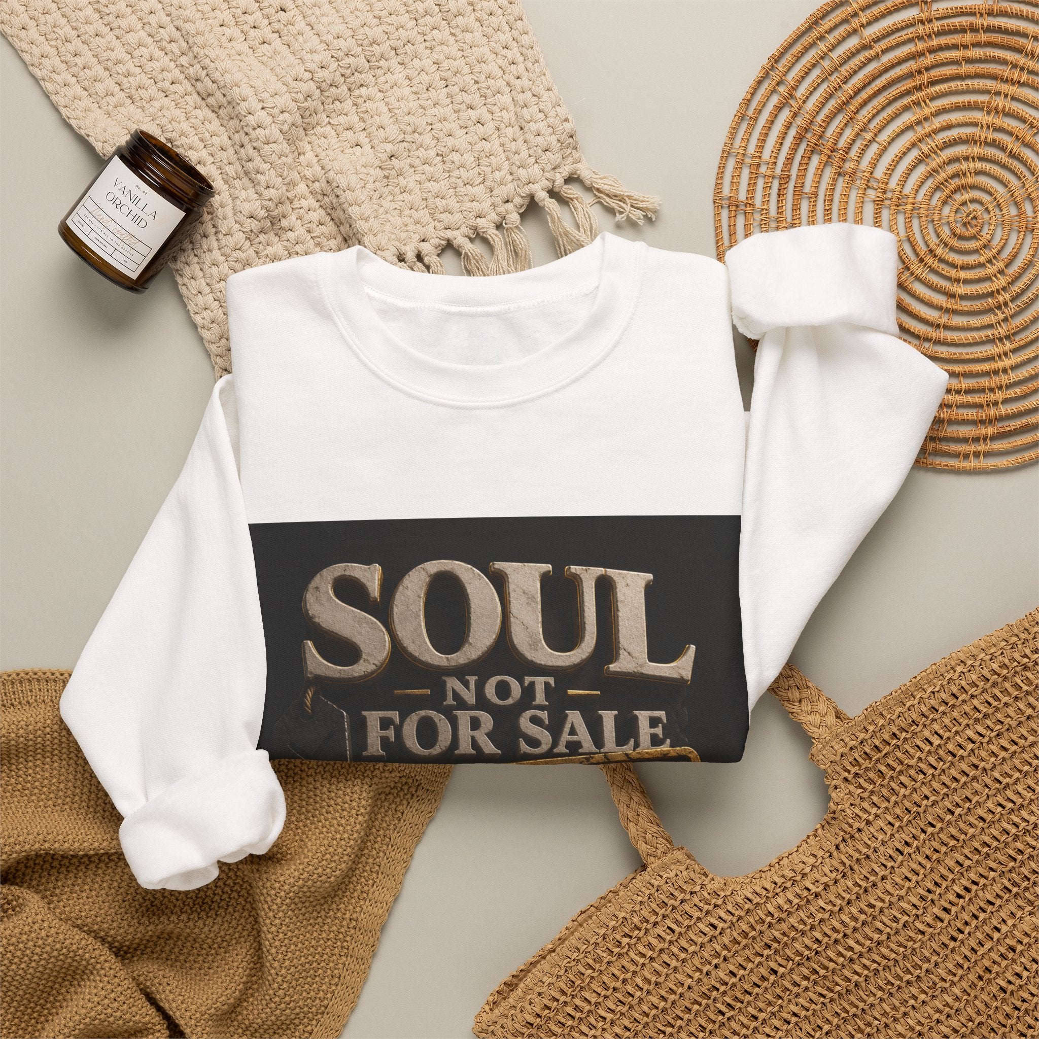 Crewneck Sweatshirt — "Soul Not For Sale, Sold Out for Yahweh" Christian Faith Graphic