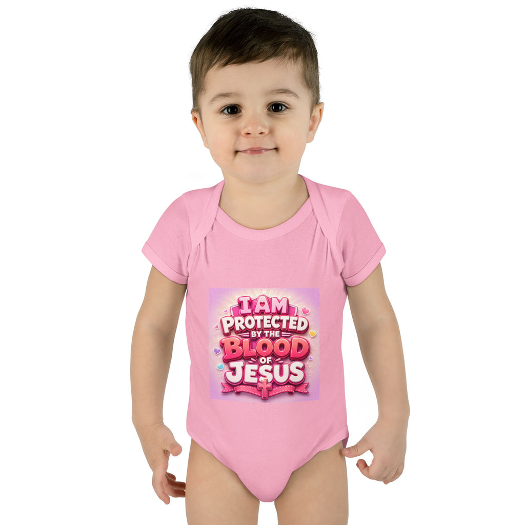 Infant Bodysuit — "I Am Protected by the Blood of Jesus" Pink Faith Baby Onesie