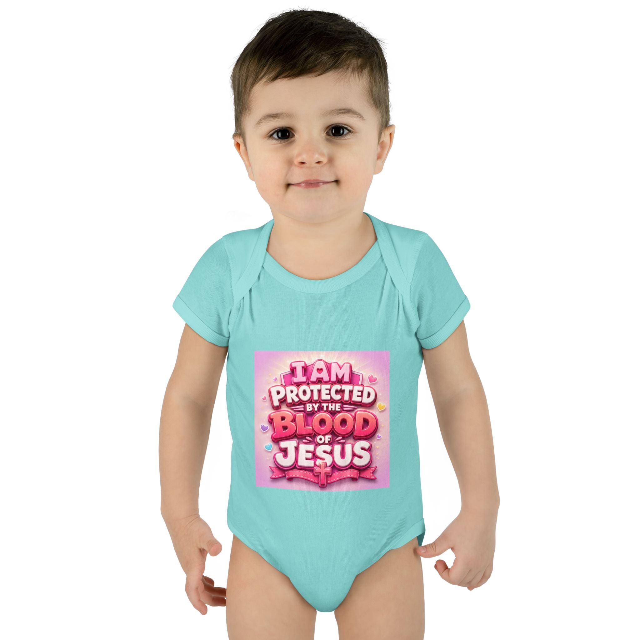 Infant Bodysuit — "I Am Protected by the Blood of Jesus" Pink Faith Baby Onesie