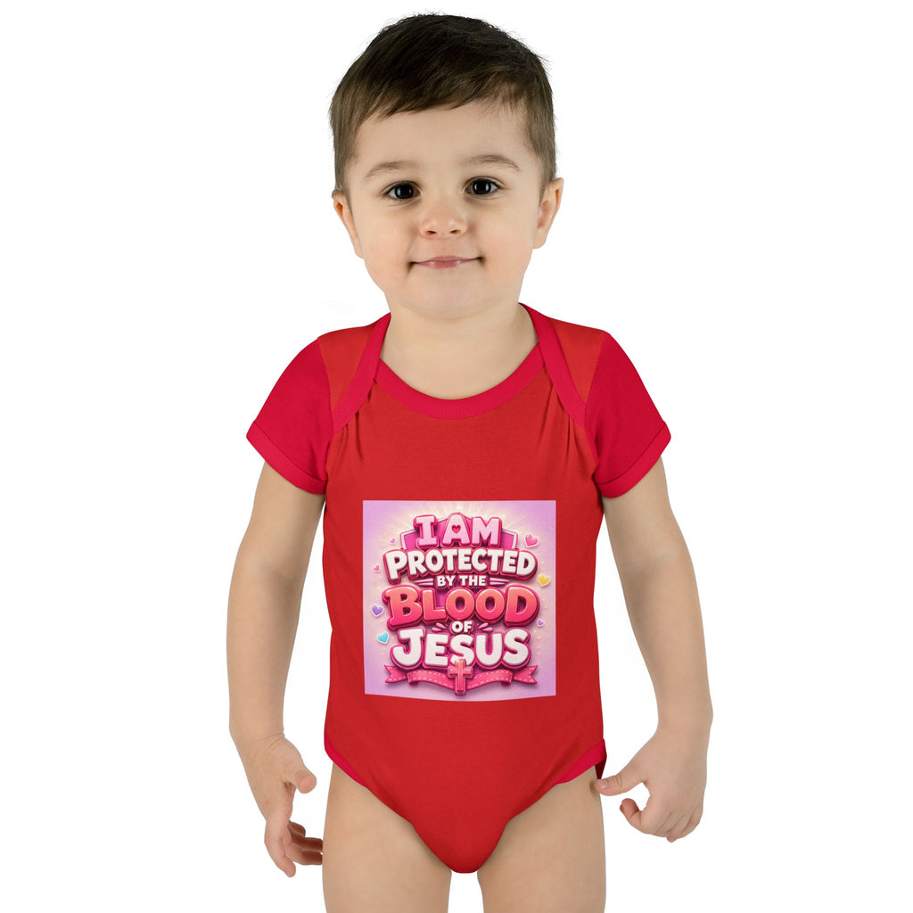 Infant Bodysuit — "I Am Protected by the Blood of Jesus" Pink Faith Baby Onesie