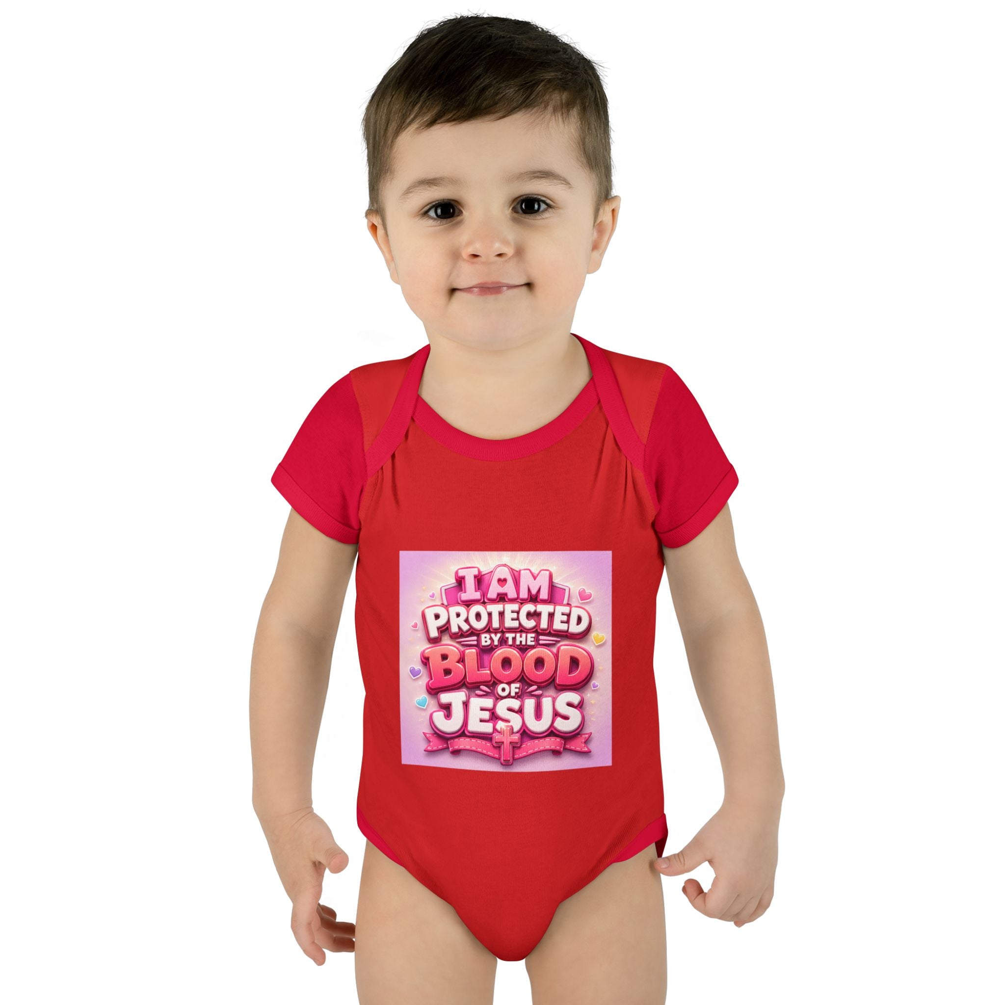 Infant Bodysuit — "I Am Protected by the Blood of Jesus" Pink Faith Baby Onesie