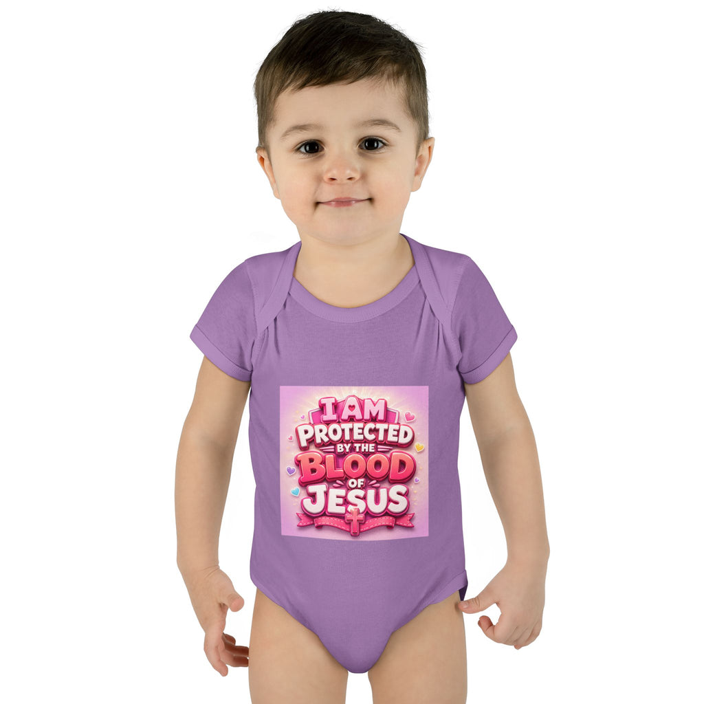 Infant Bodysuit — "I Am Protected by the Blood of Jesus" Pink Faith Baby Onesie